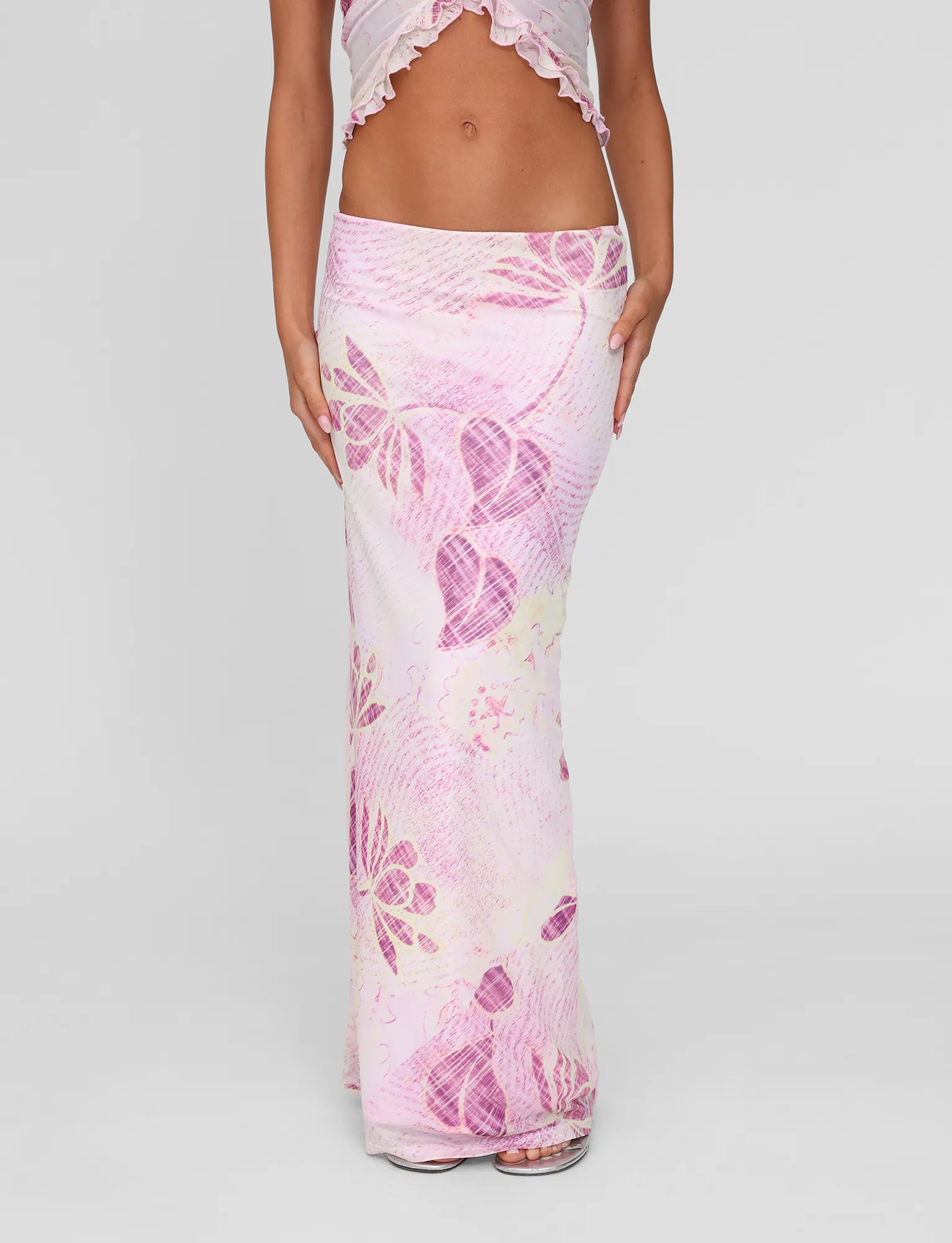 DALILA MIDI SKIRT - GRUNGE FLORAL MAGENTA Lightweight Lining