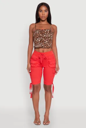 Drawstring Hem Cargo Pocket Bermuda Shorts Handmade Unique Piece