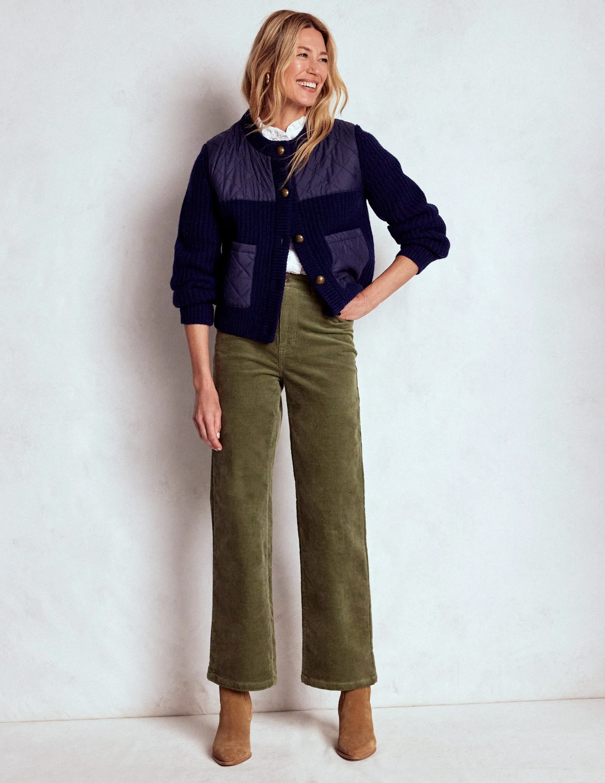 5-Pocket Cord Column Jeans-Green Stretch Soft Fits Everyone