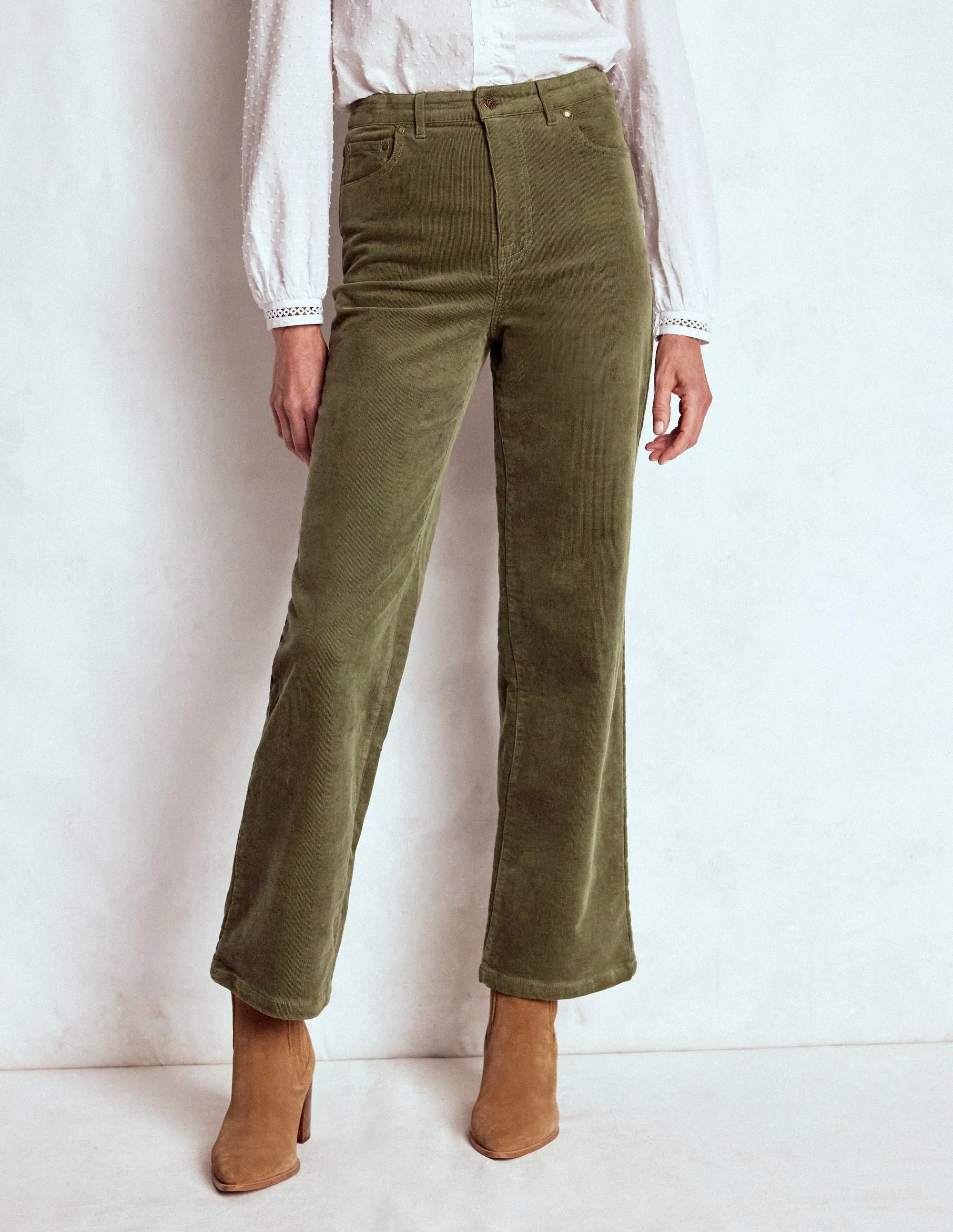 5-Pocket Cord Column Jeans-Green Classic Beach Day Travel Outfit