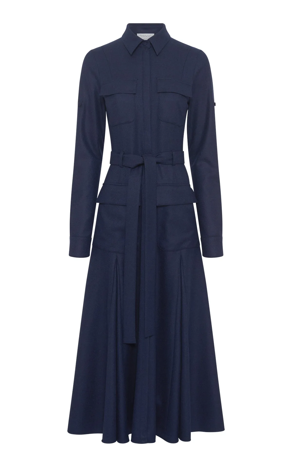 Meyer Pleated Maxi Shirtdress in Navy Wool Cashmere Flannel Still Soul
