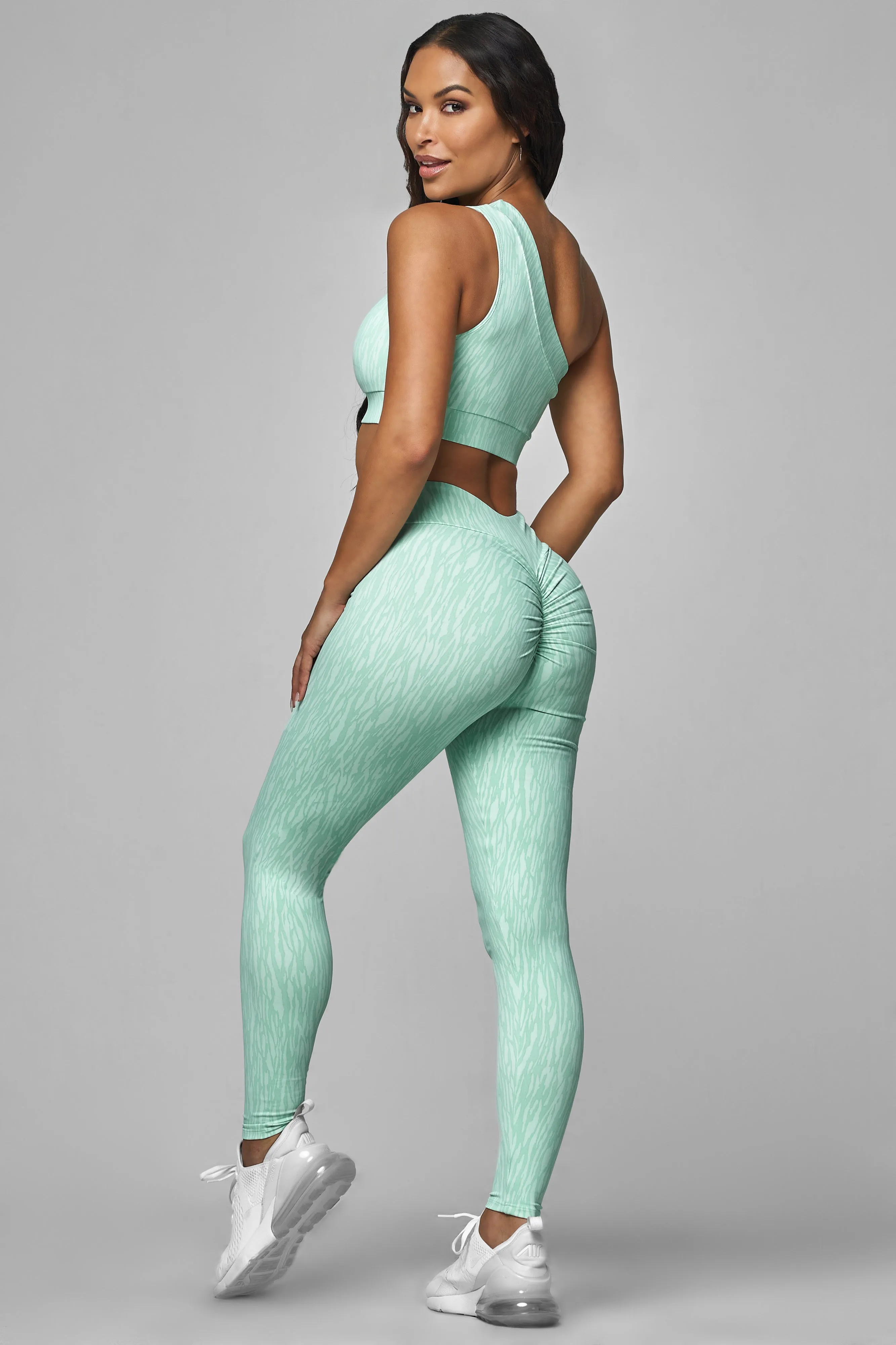 Mint Zebra High Waist Scrunch Legging Garden Ease Tencel Blend Fabric