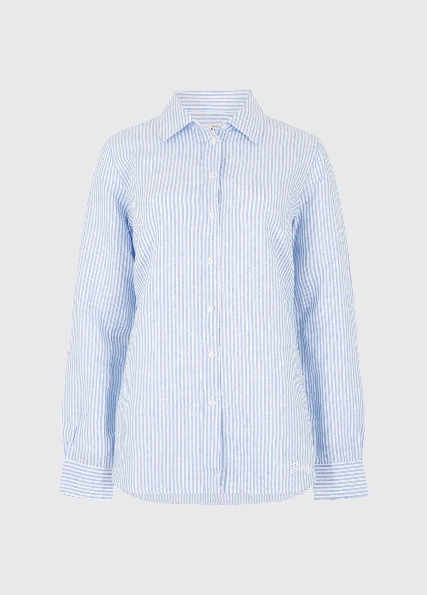 Butterfly Women??s long sleeve linen shirt- blue ShapeRetentionCloth
