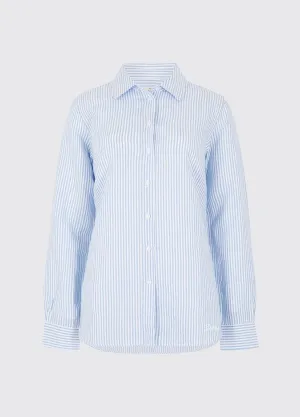 Butterfly Women??s long sleeve linen shirt- blue ShapeRetentionCloth