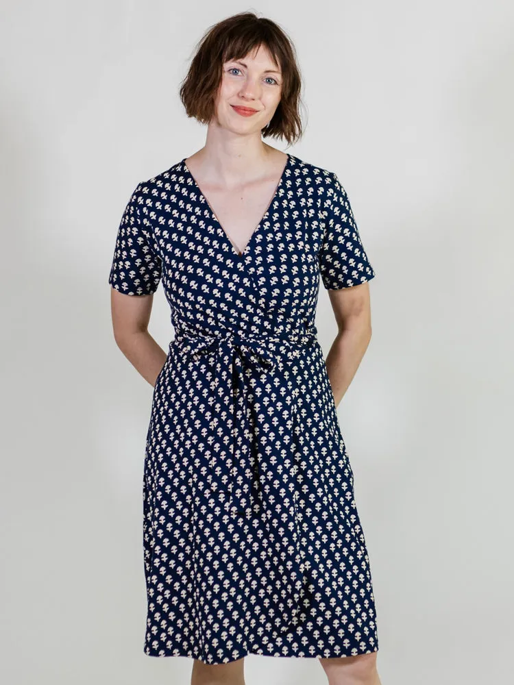 Gloss Glow Katie Wrap Dress - Micro Floral Navy
