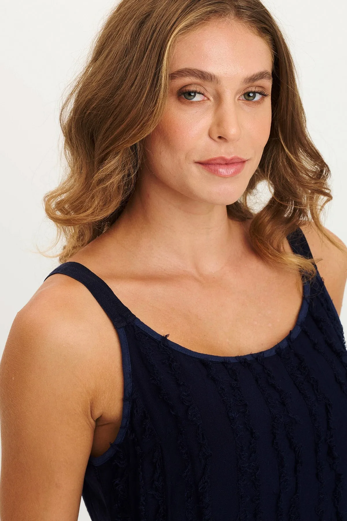Haddon Stripe Voile/Jersey A-Line Tank EcoDye Process MoistureWicking Technology