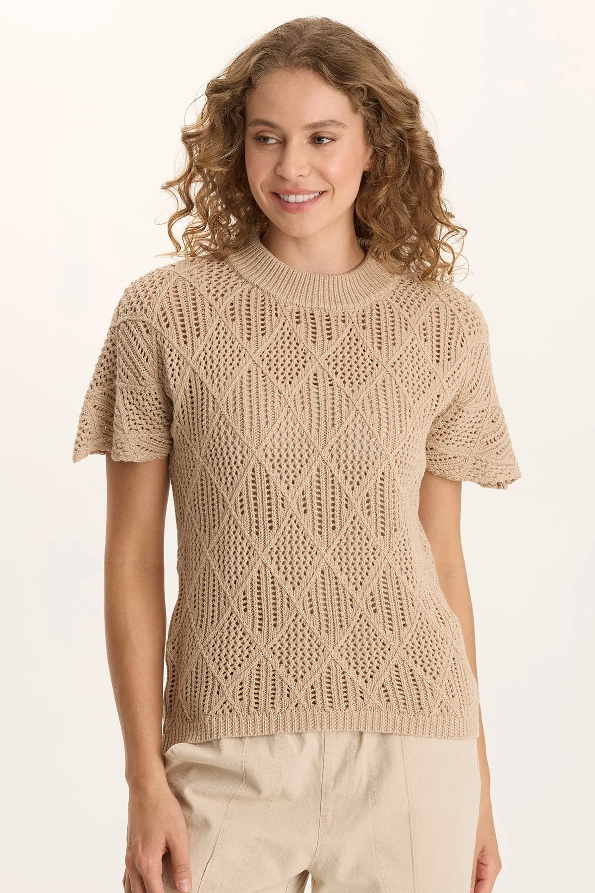 Run Core Copeland Cotton Knit Short-Sleeve Mock Neck Top