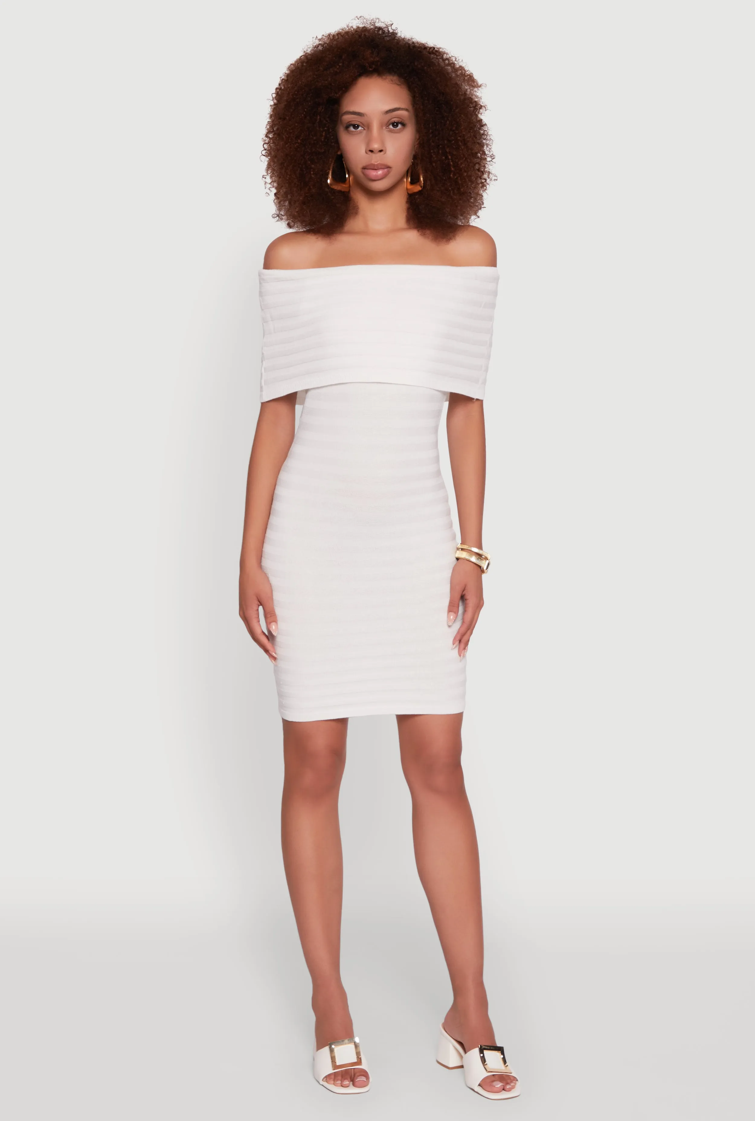 Party Fresh Bohemian style Rib Knit Fold Over Off the Shoulder Mini Dress