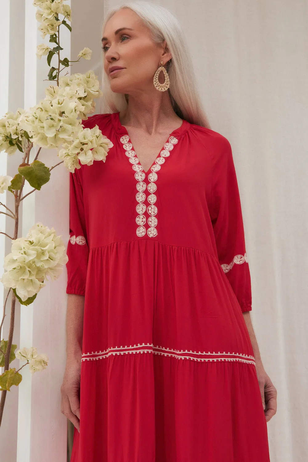 The flowing design of this dress ensures freedom of movement while looking sophisticated Fall Path Savannah Tiered Dress in Old Lace