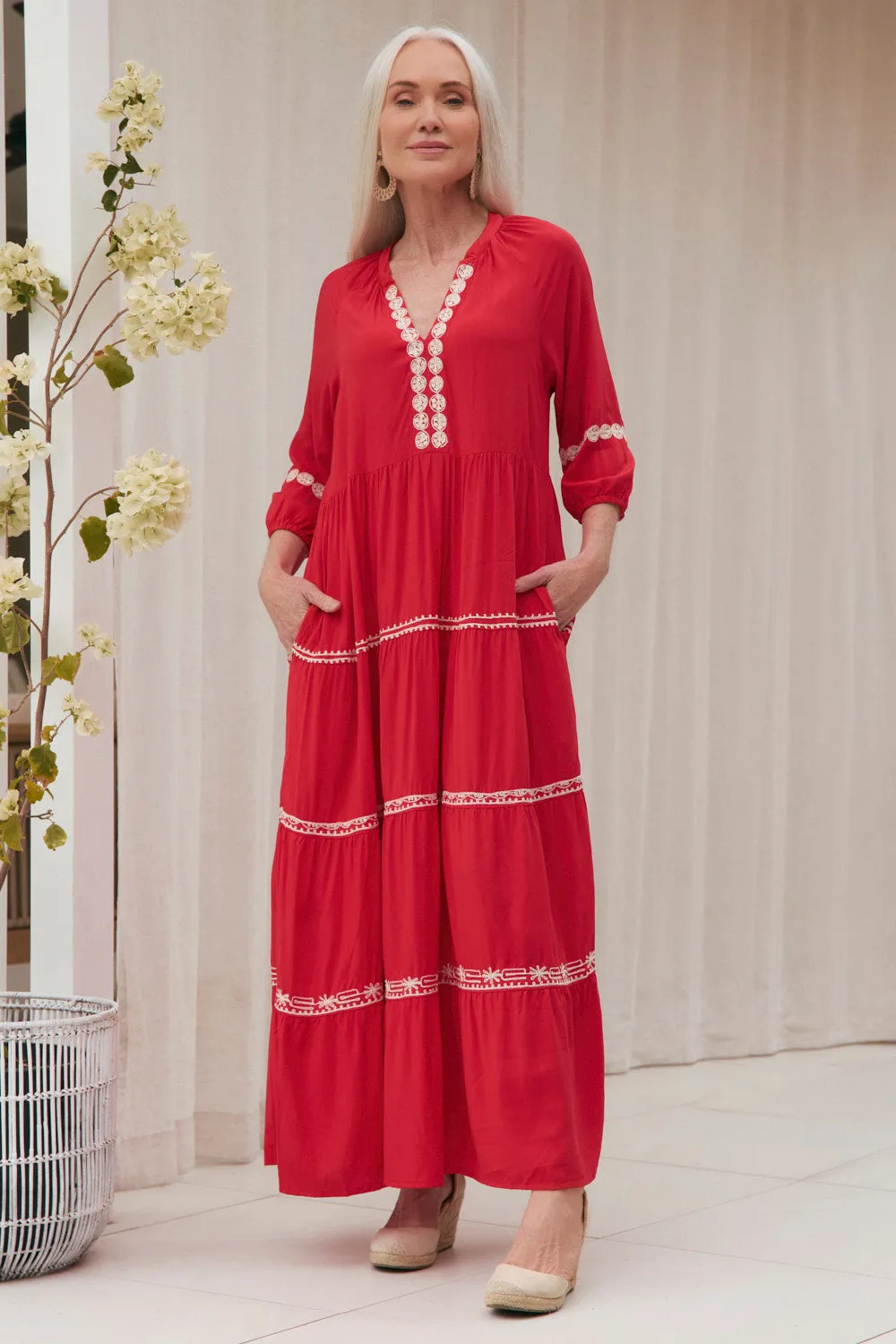 Savannah Tiered Dress in Old Lace Denim Soft