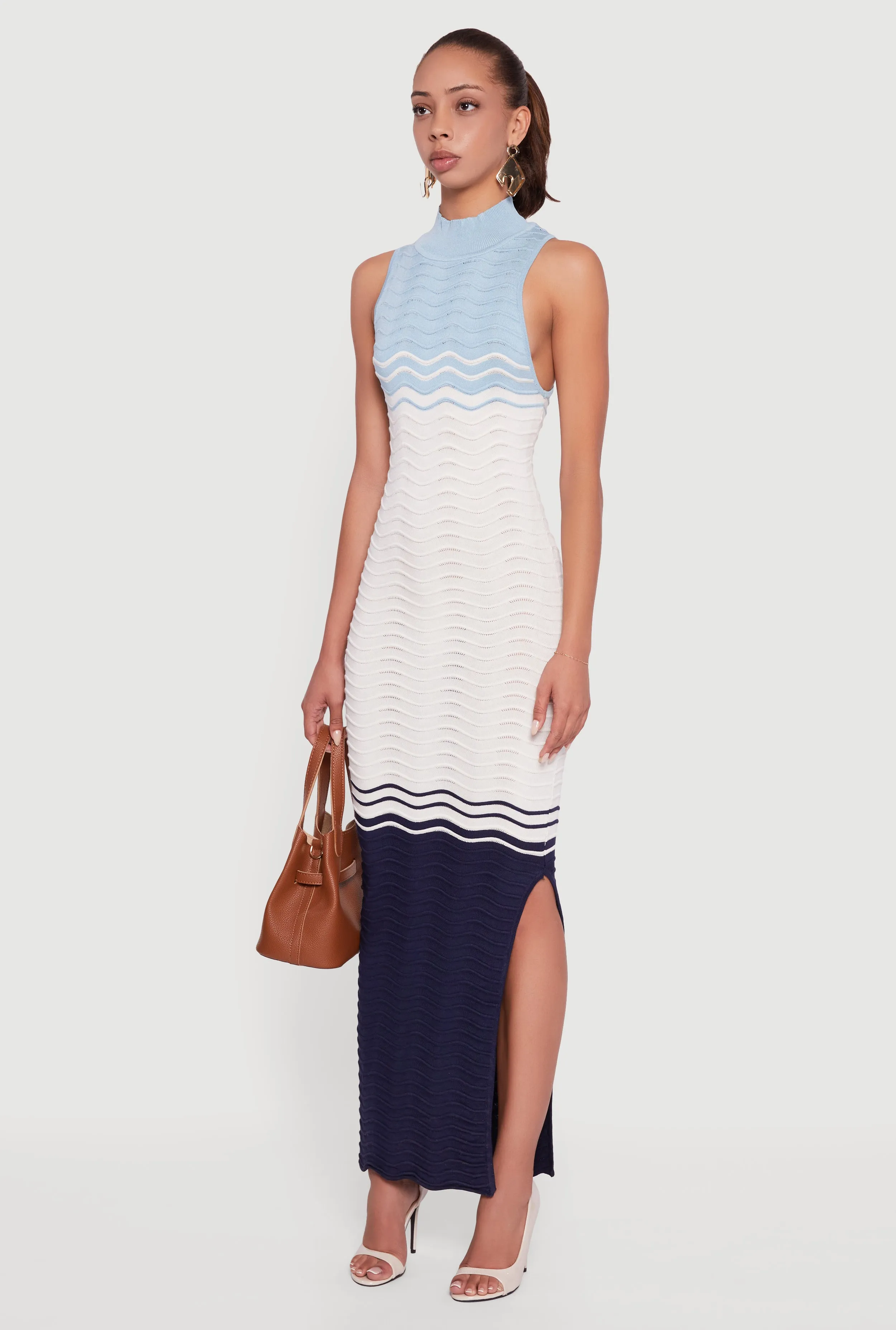 Color Blocked Wavy Stripe Side Slit Maxi Dress Stitch Glow This maxi dress offers a comfortable and flattering fit for any occasion