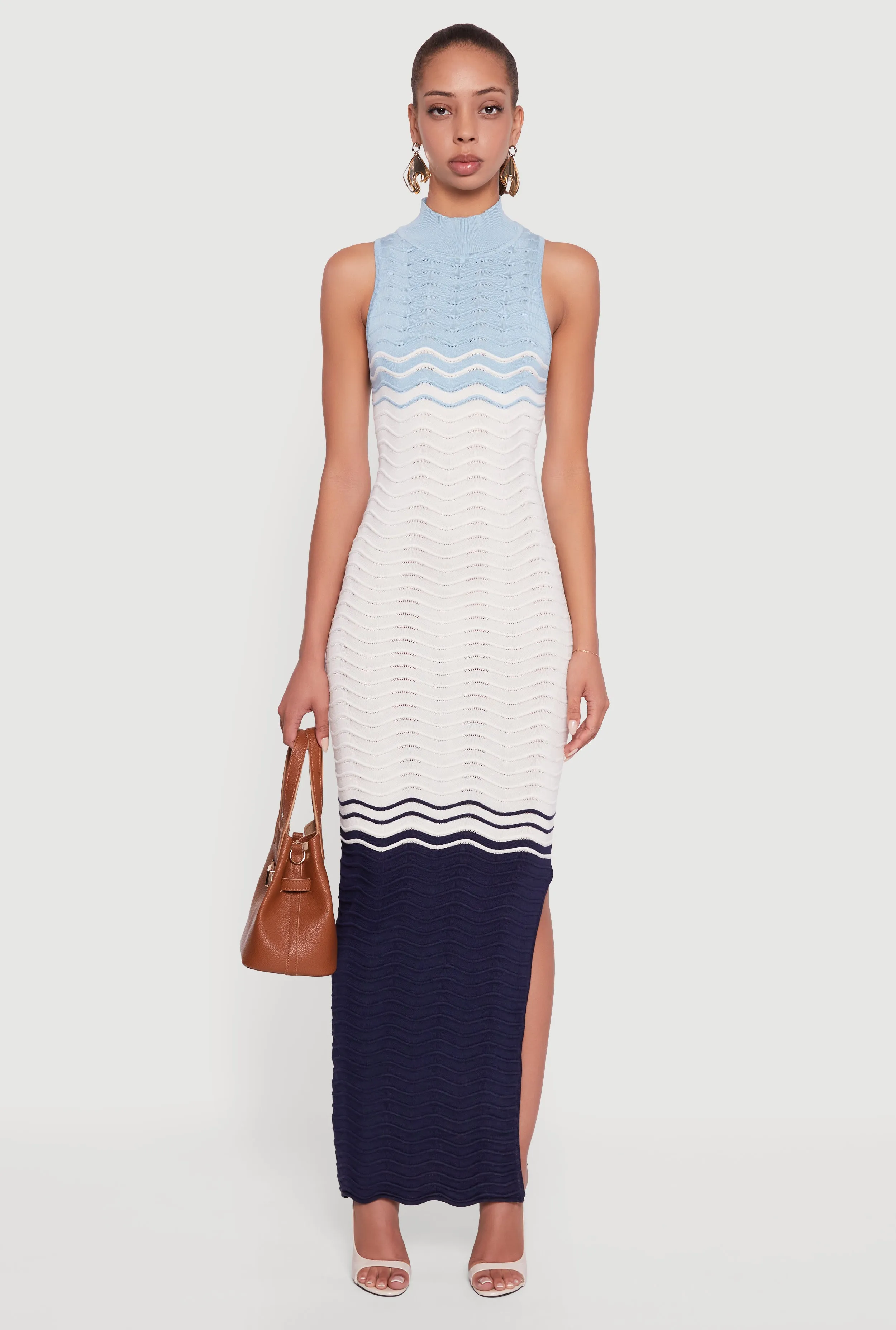 The soft fabric of this dress ensures all-day comfort without compromising on style Resort Stay Color Blocked Wavy Stripe Side Slit Maxi Dress