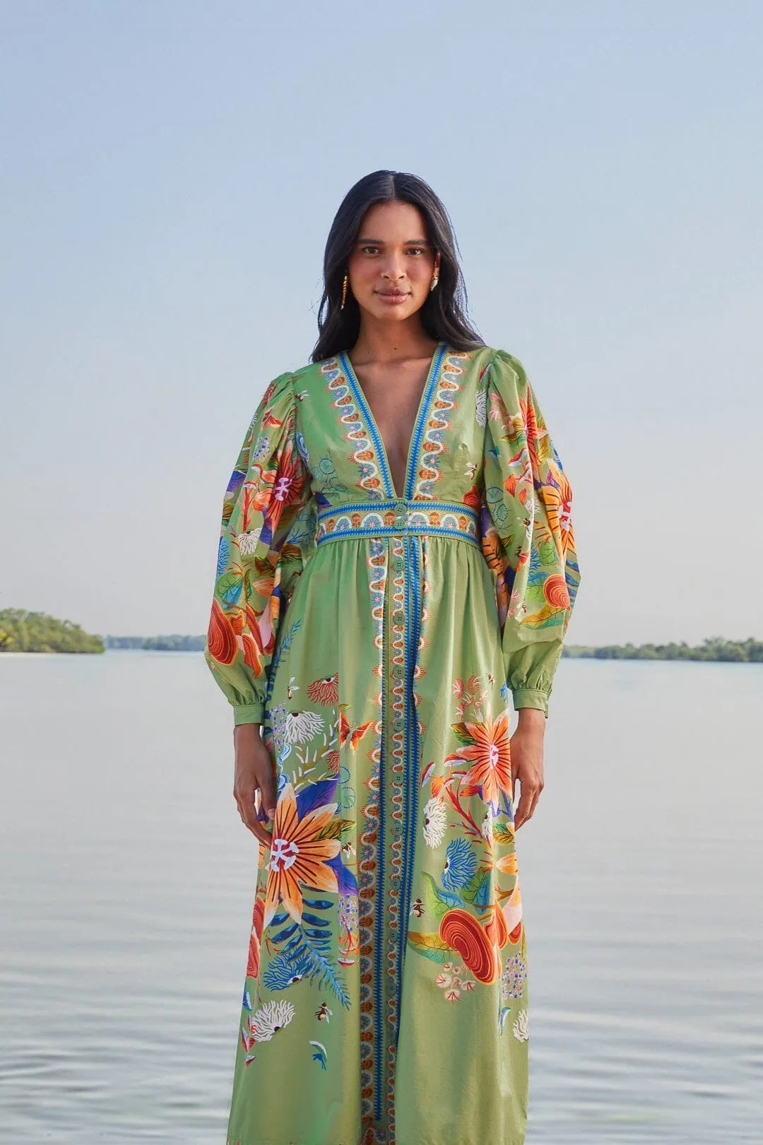 Lantern Glow Green Bright Yard Maxi Dress