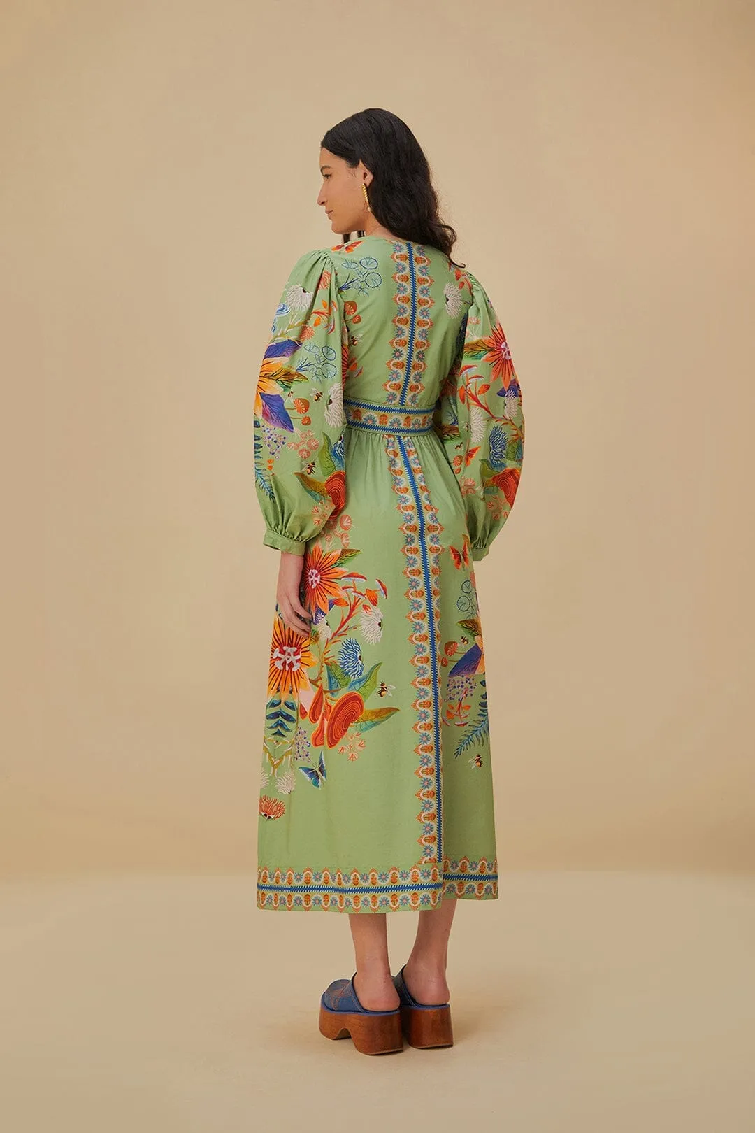 Green Bright Yard Maxi Dress Orange Heat