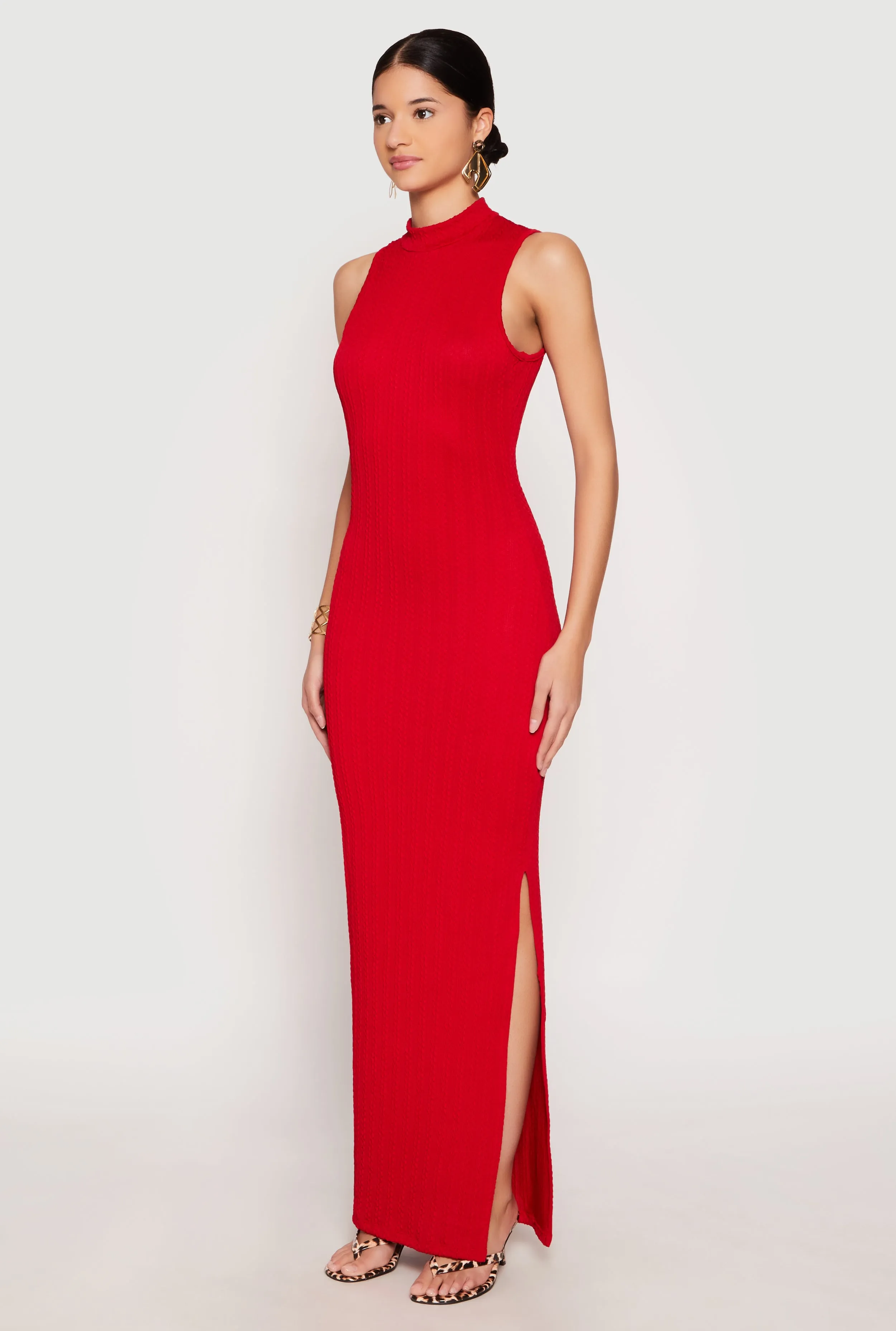 Fashion-forward long piece Park Date Textured Knit Turtleneck Maxi Dress