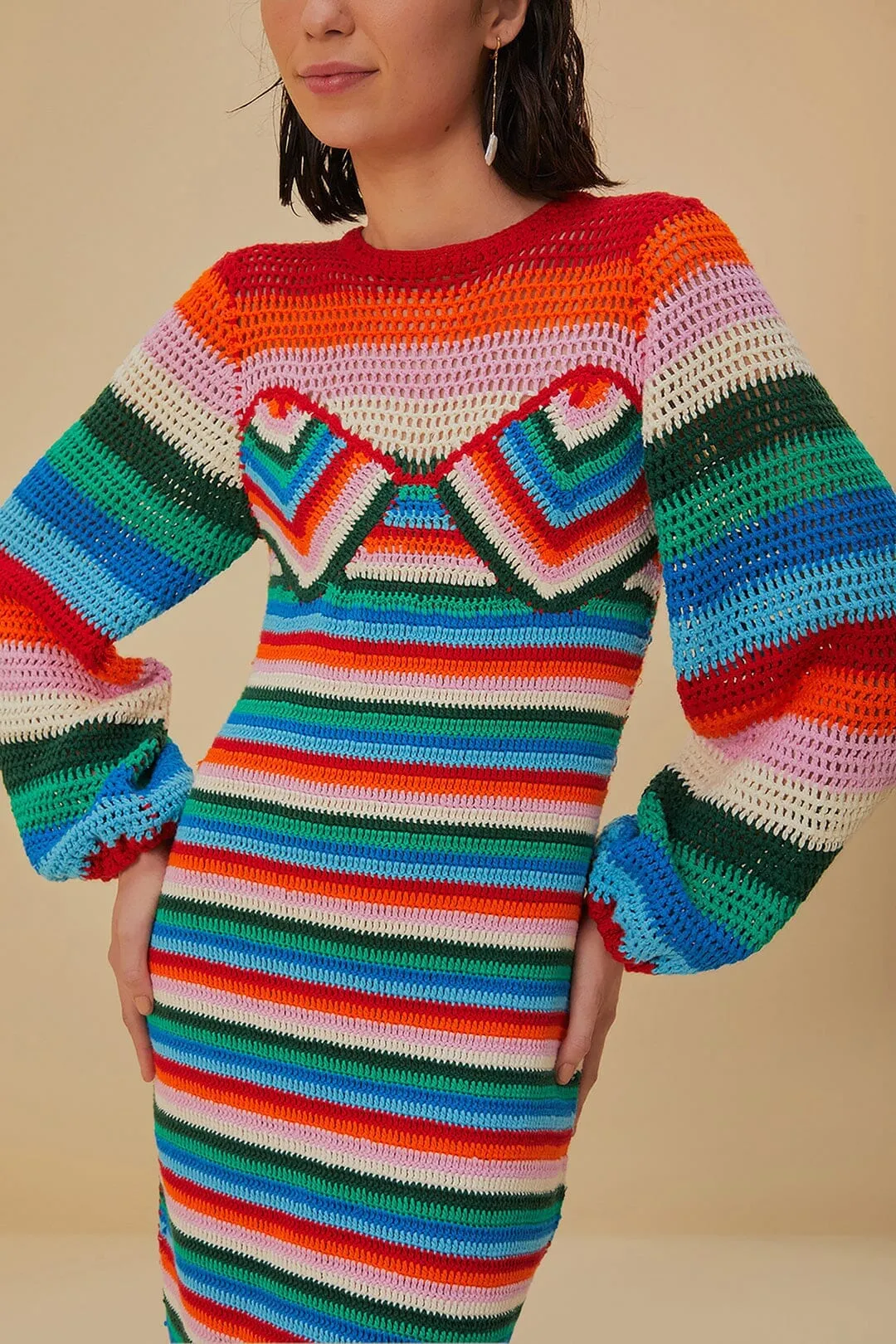 Colorful Stripes Crochet Midi Dress Bird Call