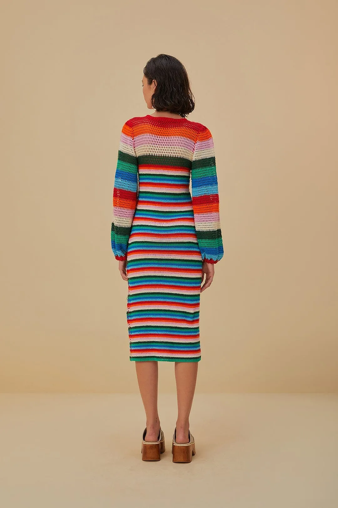 Colorful Stripes Crochet Midi Dress VIP Area Classy Attire