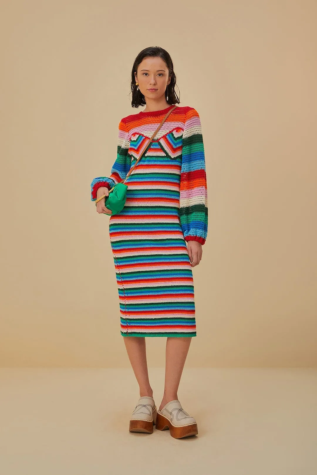 Light Dance Colorful Stripes Crochet Midi Dress