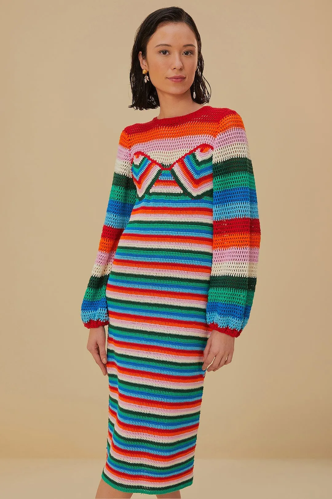 Sequin Glow Elegant fit for formal occasions Colorful Stripes Crochet Midi Dress