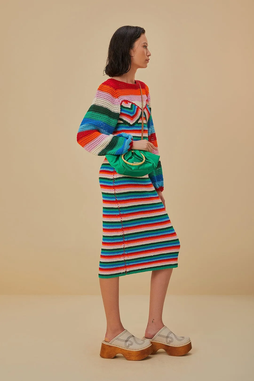 Olive Grove Colorful Stripes Crochet Midi Dress