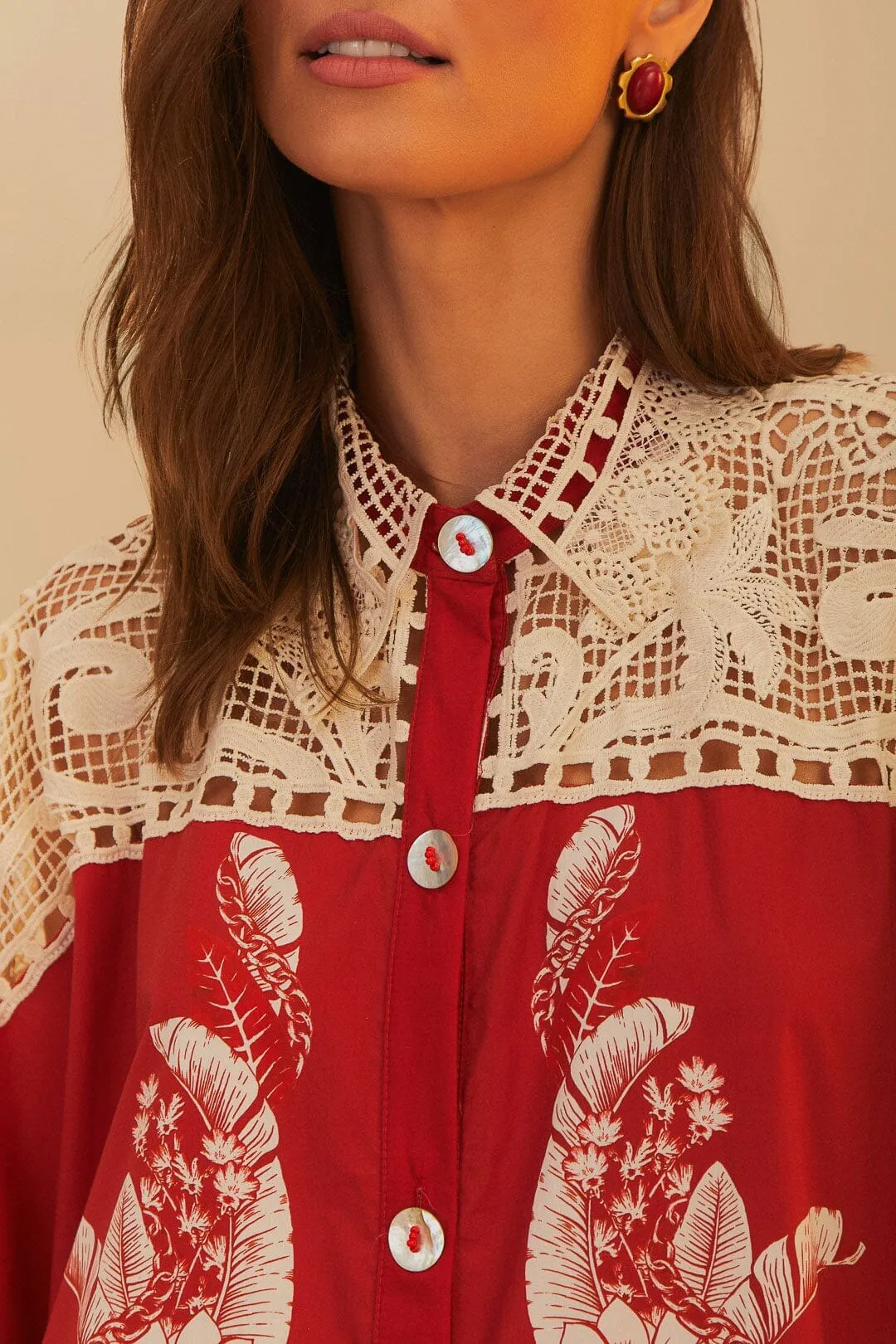 Ruby Shine Red Floral Chains Guipure Midi Dress
