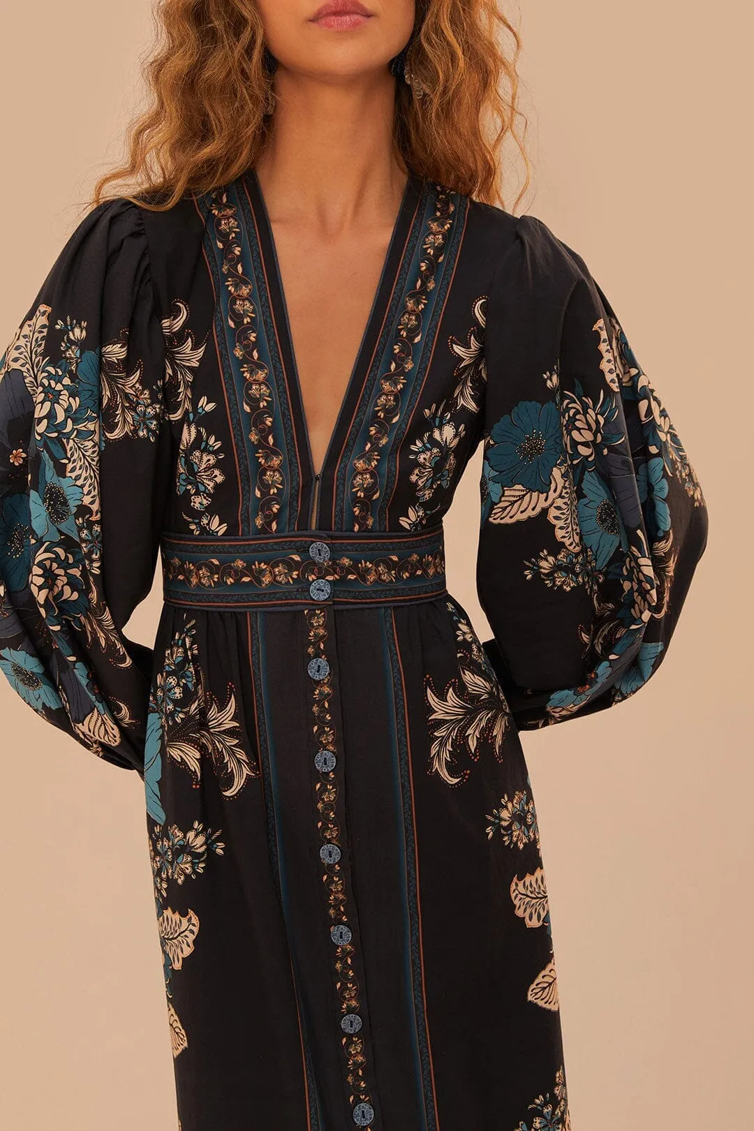 Blossom Tapestry Black Midi Dress Smart Layer Wardrobe Staple