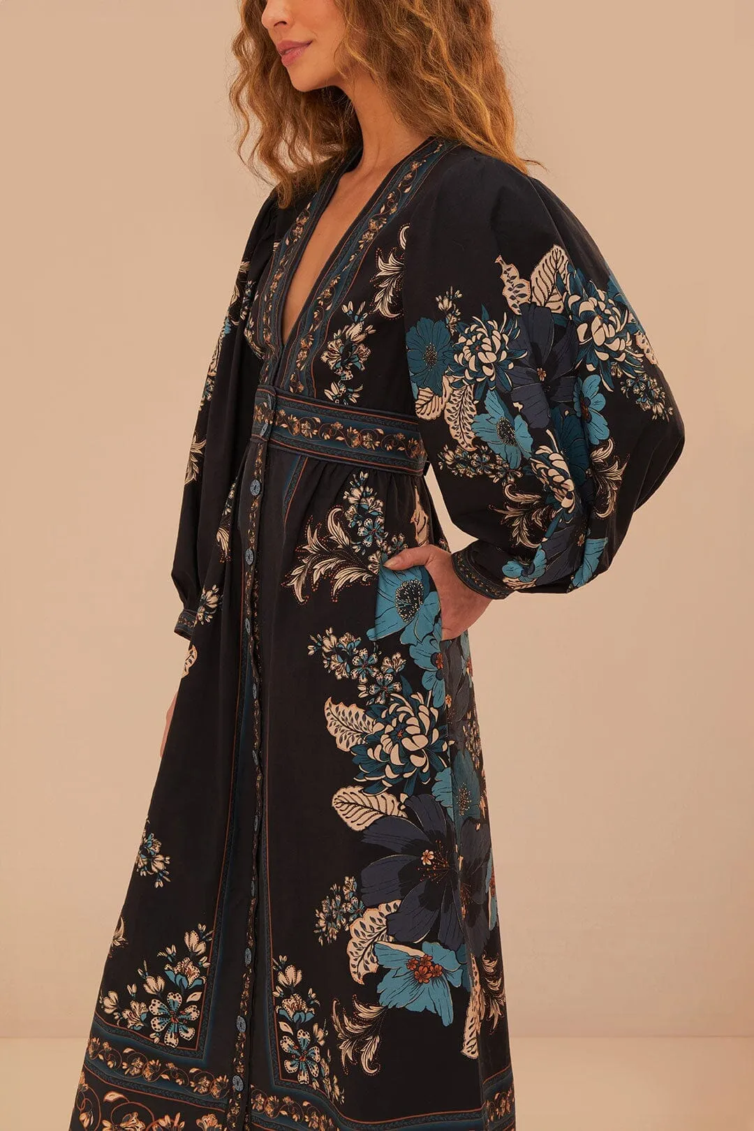 Blossom Tapestry Black Midi Dress Polished Comfort