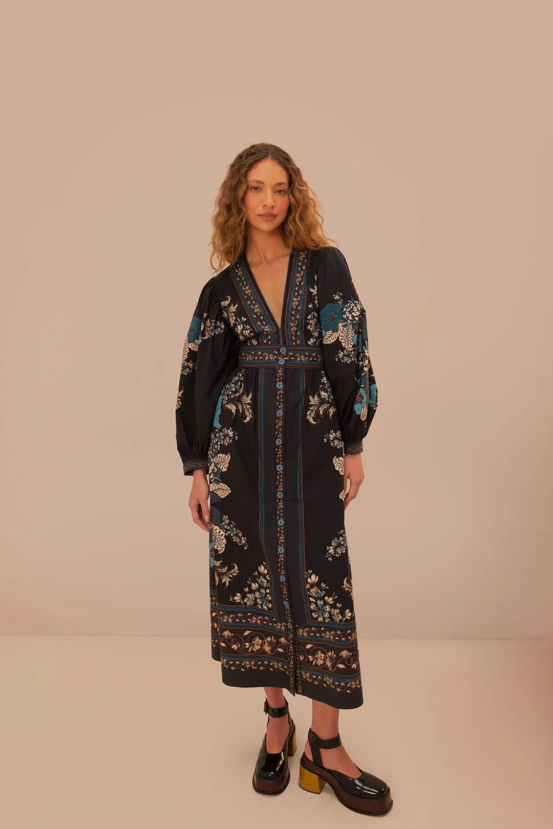 Blossom Tapestry Black Midi Dress Everyday Chic Chic Appearance