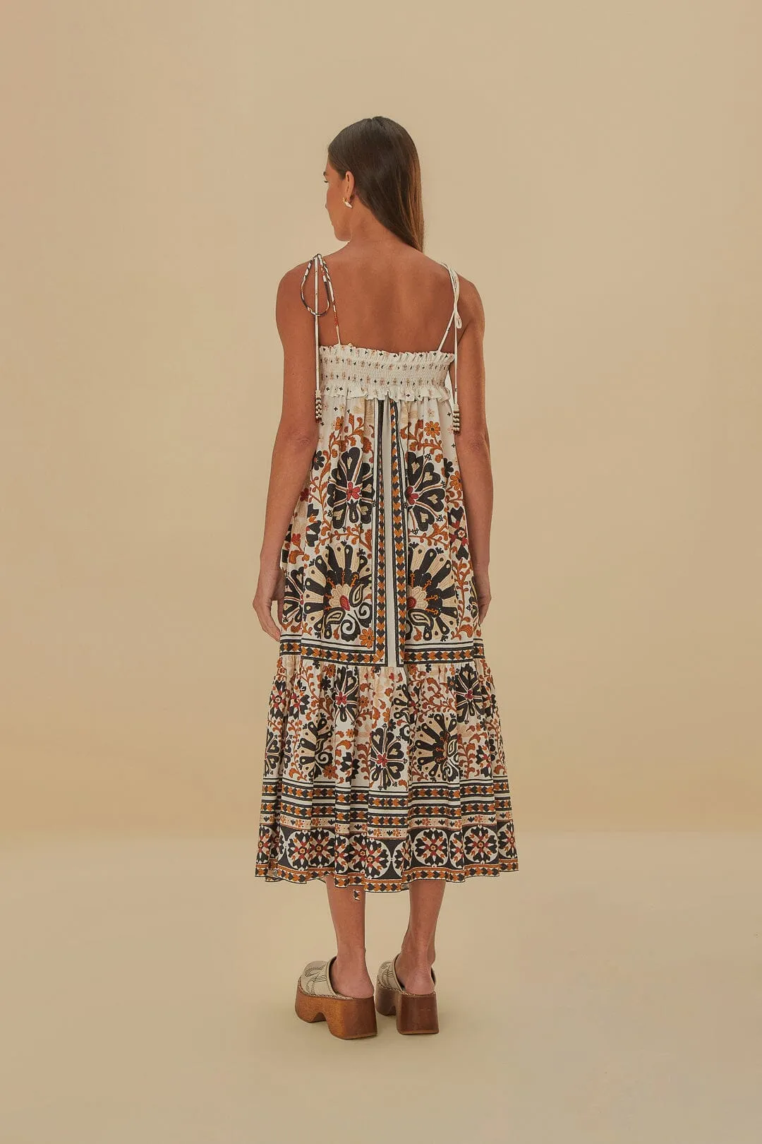 Flower Fan Tapestry Off-White Midi Dress Scandi Clean Quick Change