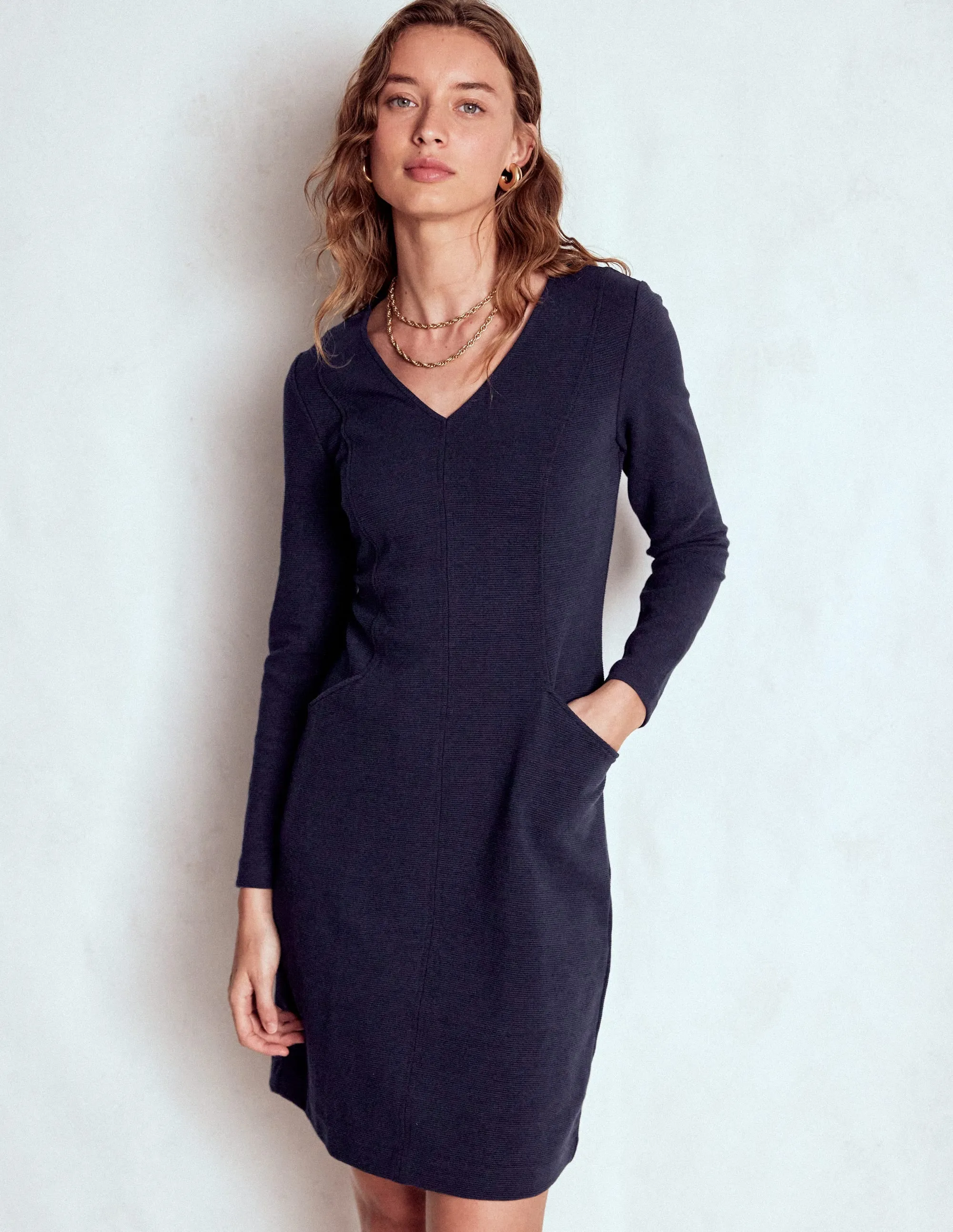 Ellen V-neck Ottoman Dress-Navy Effortless Chic Wear