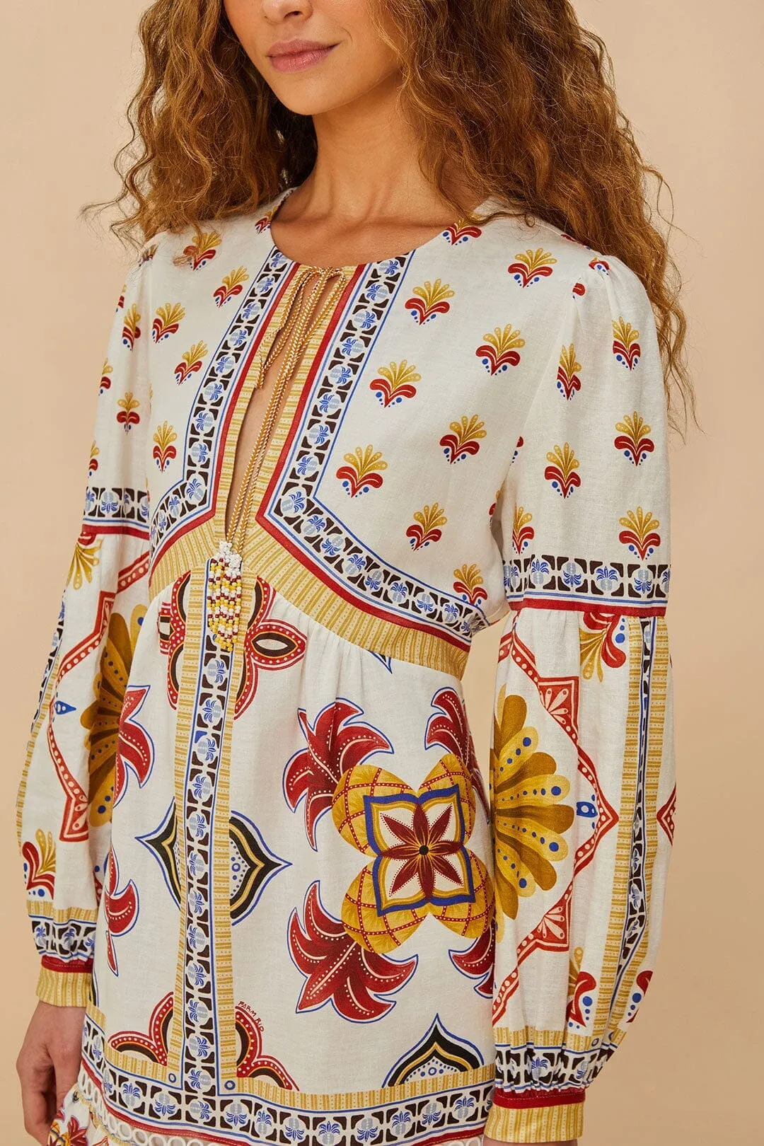 Light and comfy mini Shift Style Off-White Marys Tiles LENZING? ECOVERO? Euroflax? Mini Dress