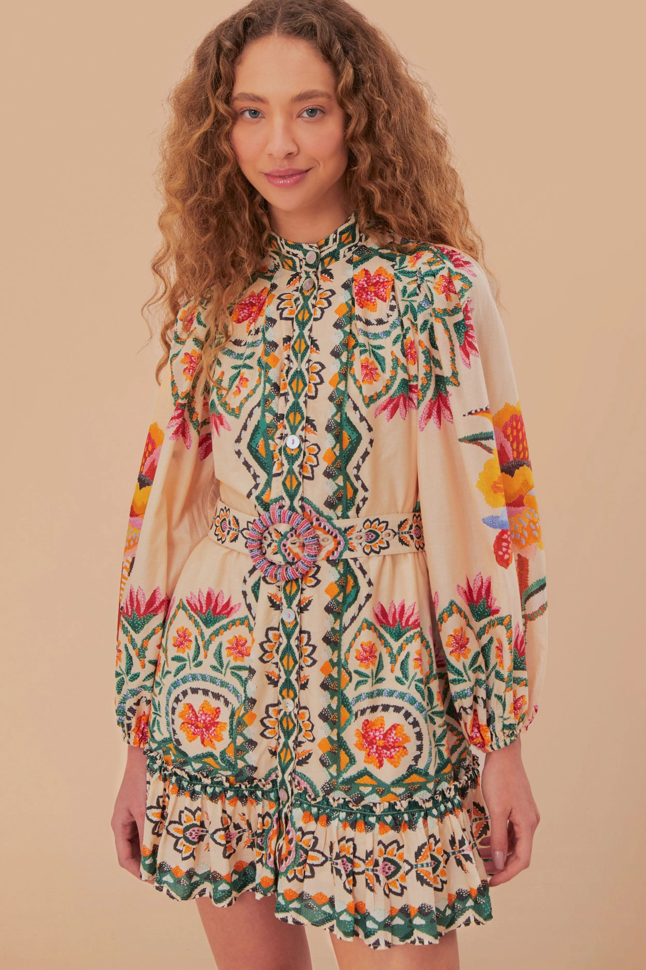 Casual Day Out Cream Lucy Floral Tapestry Long Sleeve Mini Dress