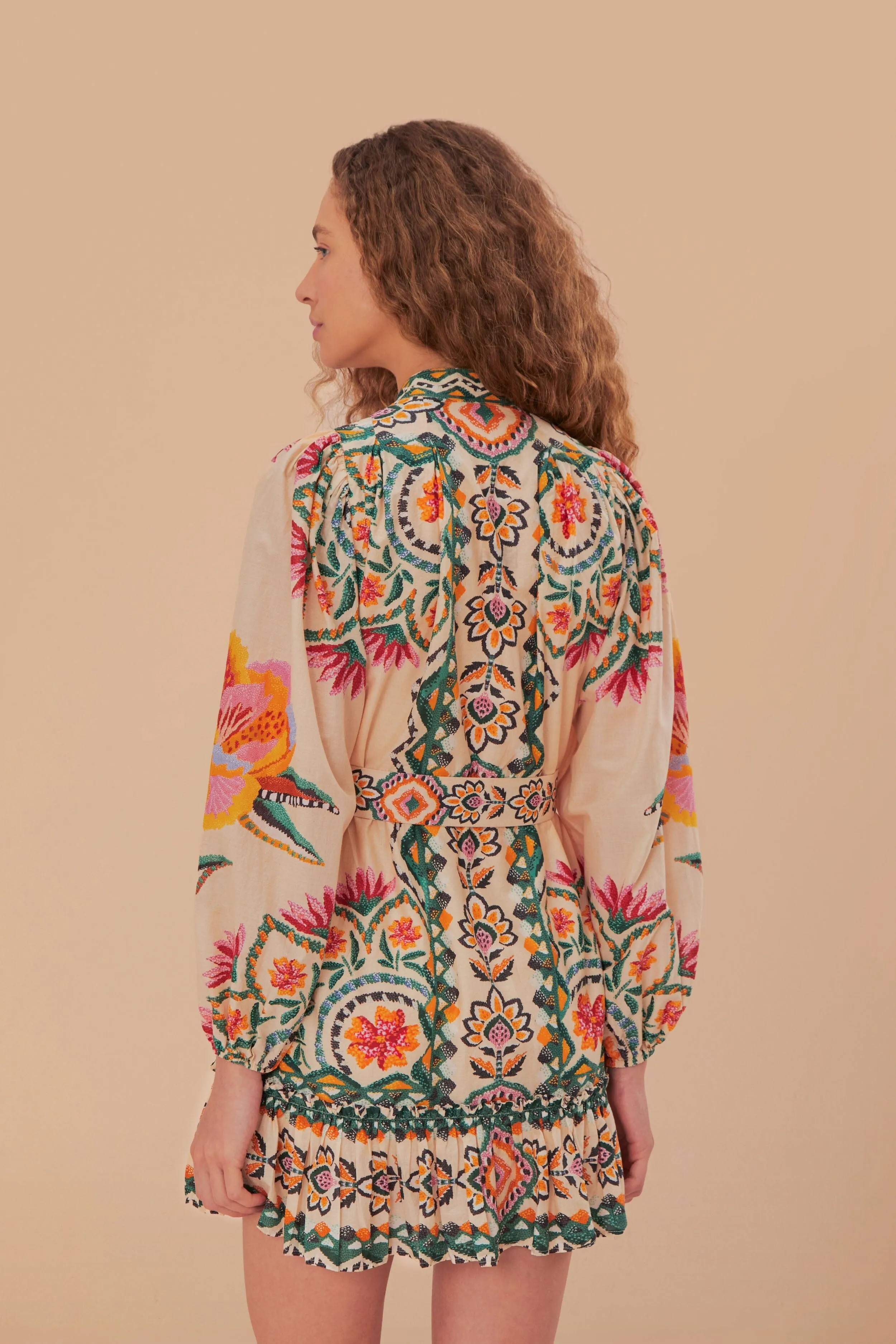 Coquette Feel Cream Lucy Floral Tapestry Long Sleeve Mini Dress