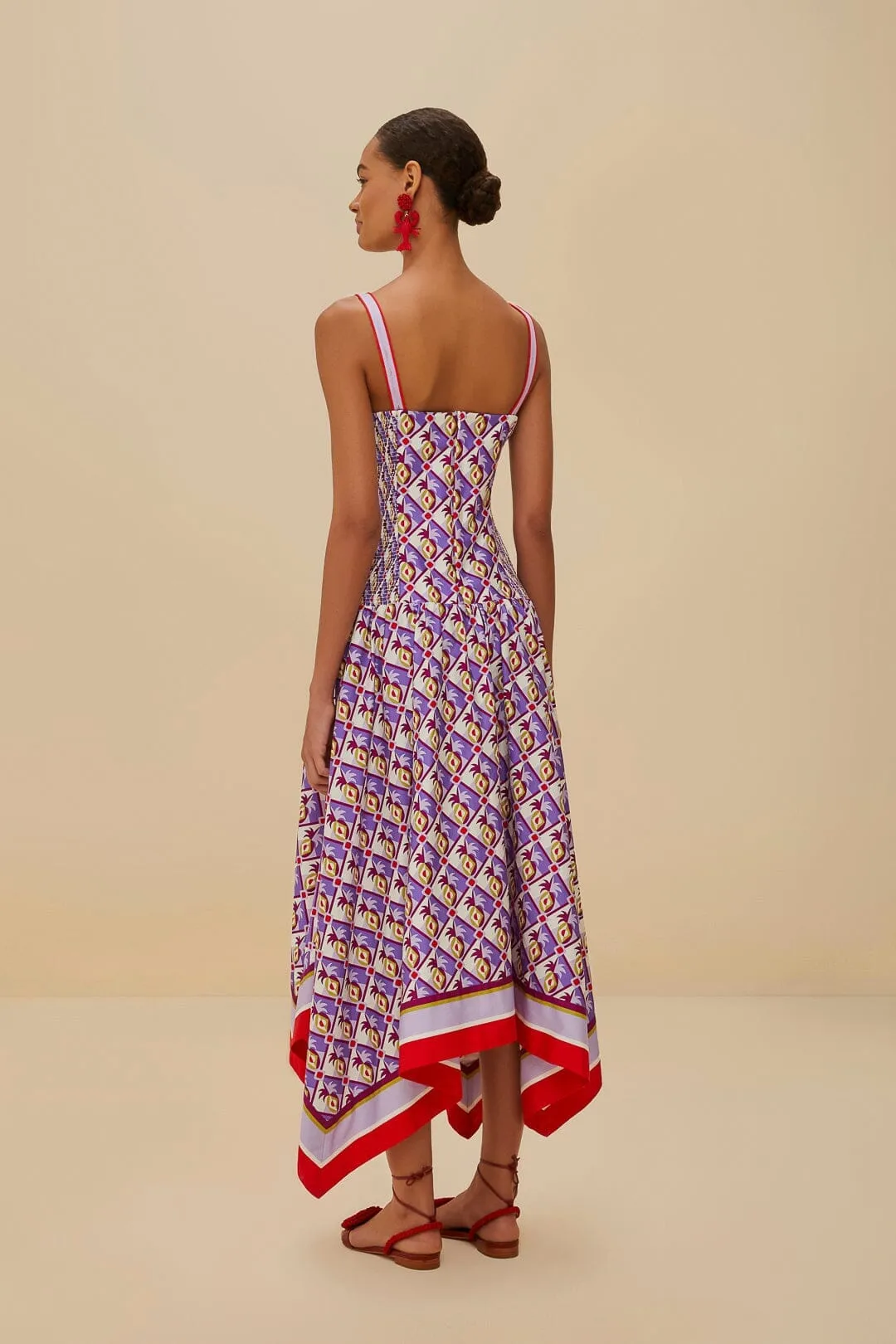 Multicolor Graphic Pineapple Scarf Organic Cotton Midi Dress Comfortable Cut Island Mood