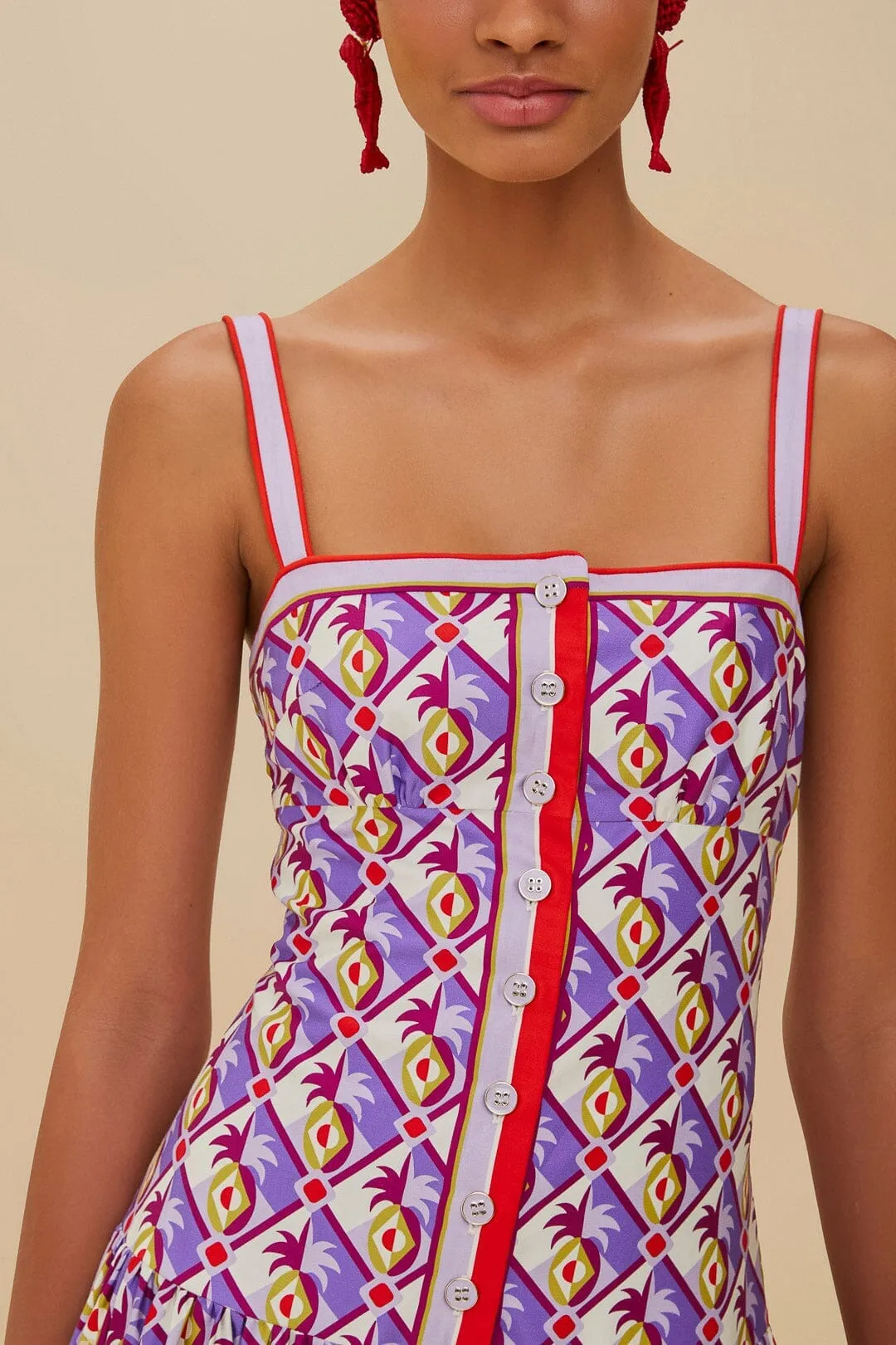 Multicolor Graphic Pineapple Scarf Organic Cotton Midi Dress Daywear Option