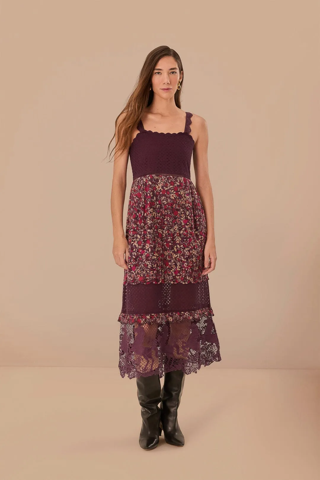 Purple Chelsea Garden Embroidered Lace Midi Dress Timeless Fashion Mediterranean Cool