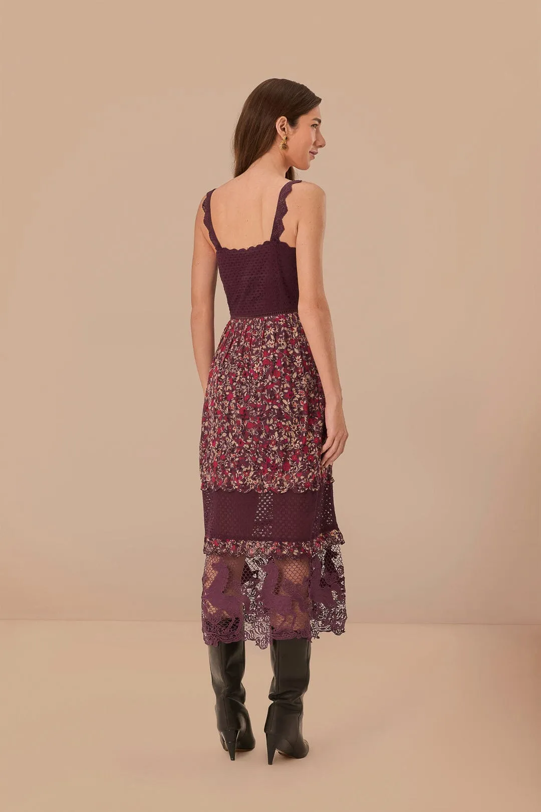 Purple Chelsea Garden Embroidered Lace Midi Dress Daily Comfort