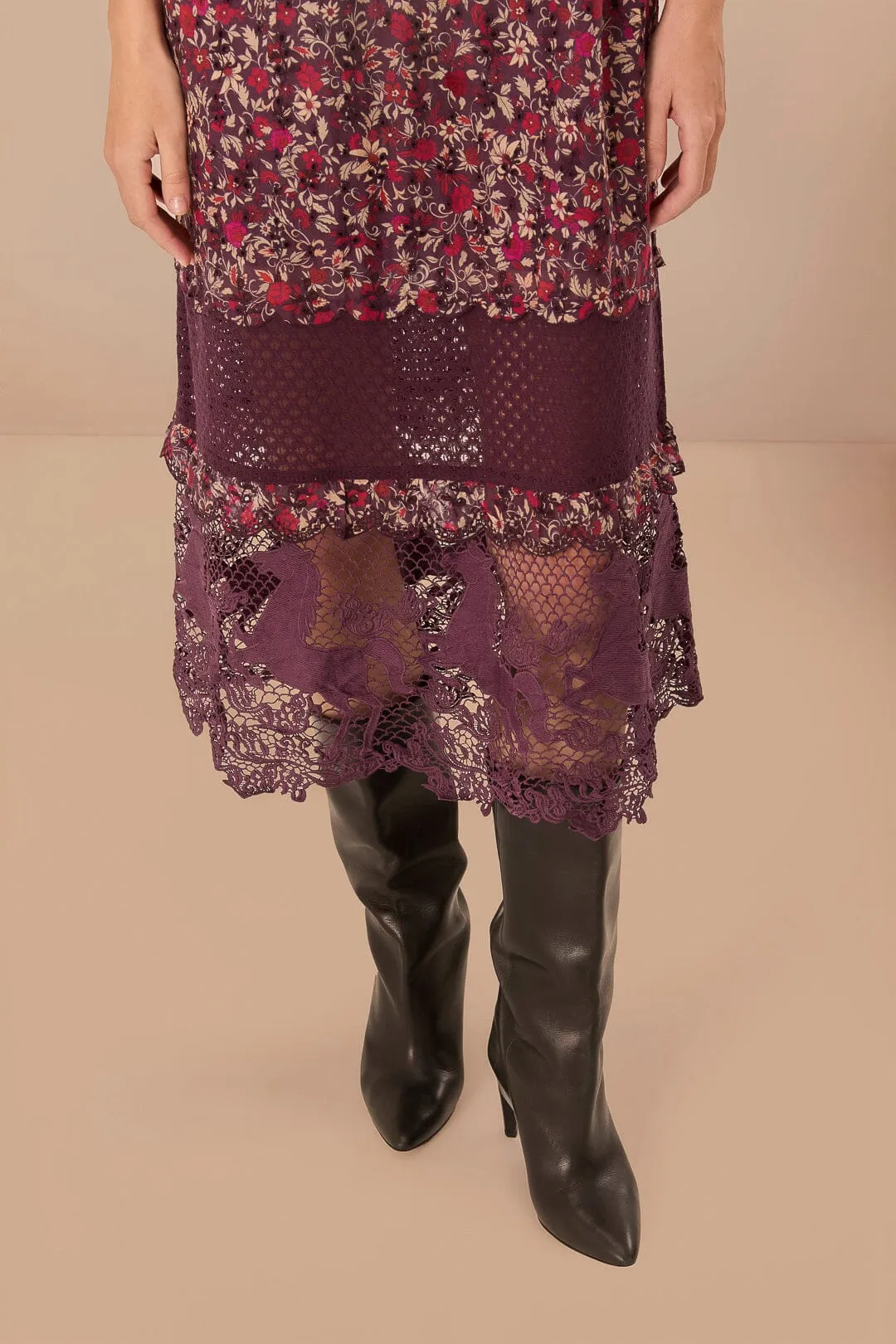 Purple Chelsea Garden Embroidered Lace Midi Dress Lightweight and breezy gown Fashionable Design