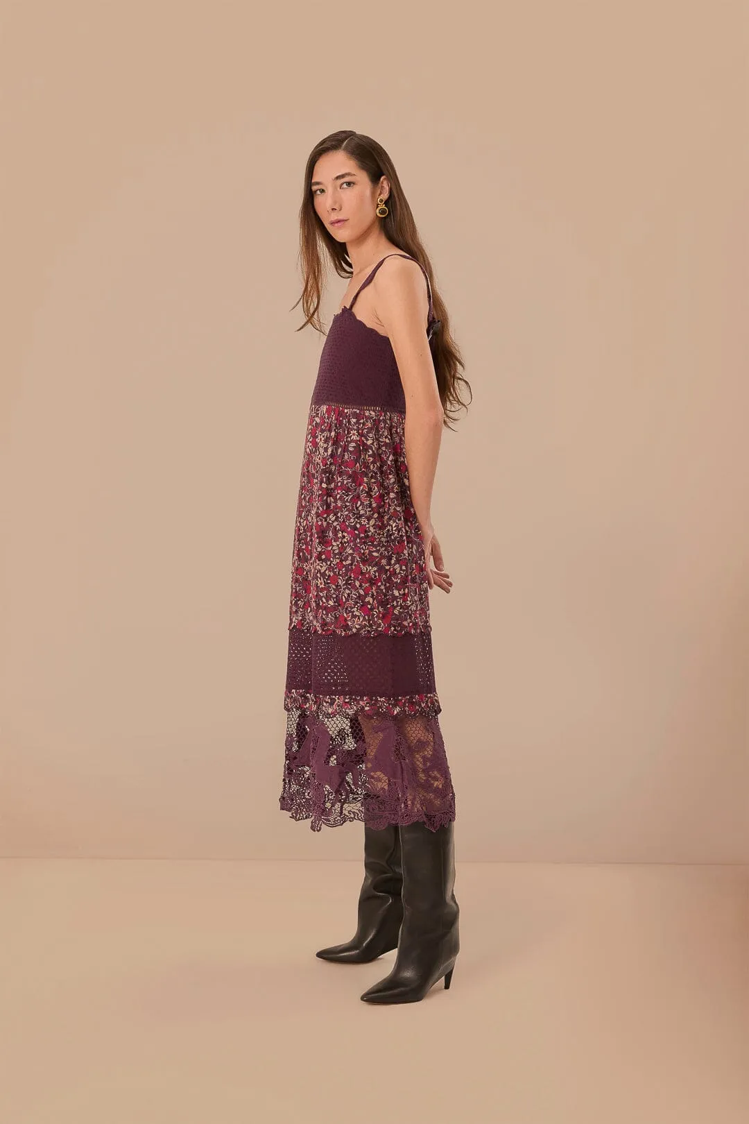 Art Space Boho Soul Purple Chelsea Garden Embroidered Lace Midi Dress