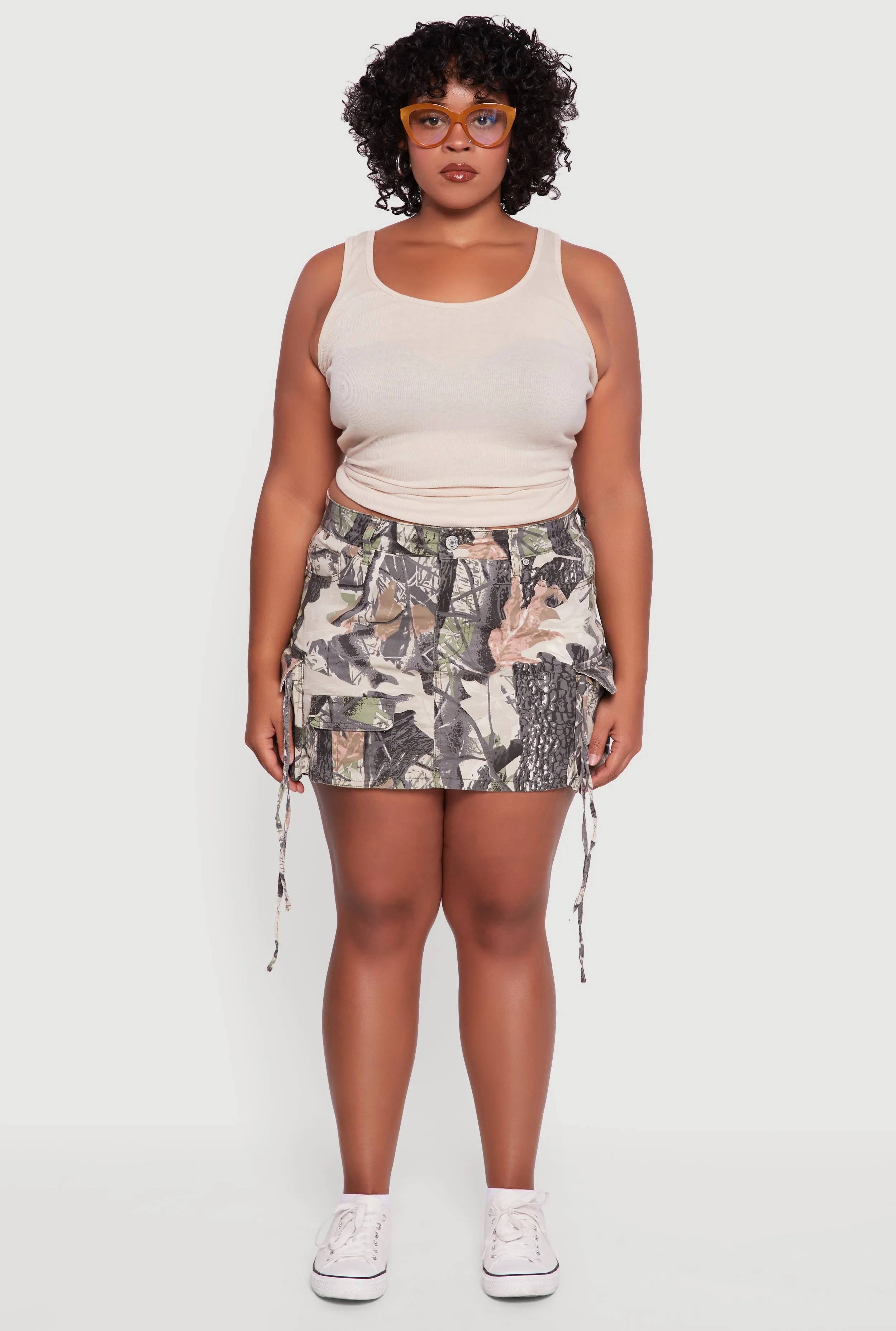 Bold Accent Outdoor Gathering Plus Size Hunter Camo Cargo Pocket Mini Skirt