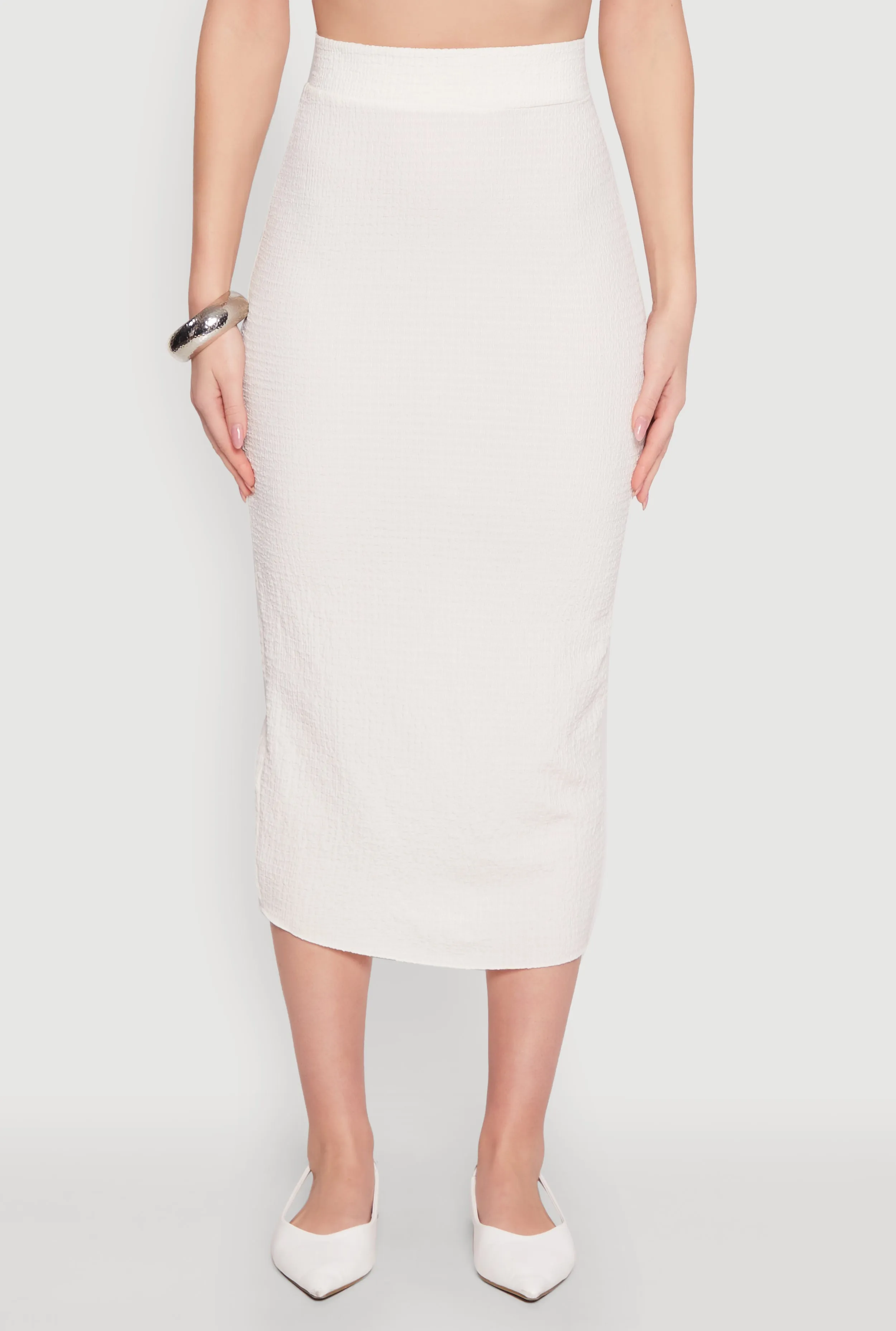 urban scene elastic waistband Textured Knit Midi Pencil Skirt