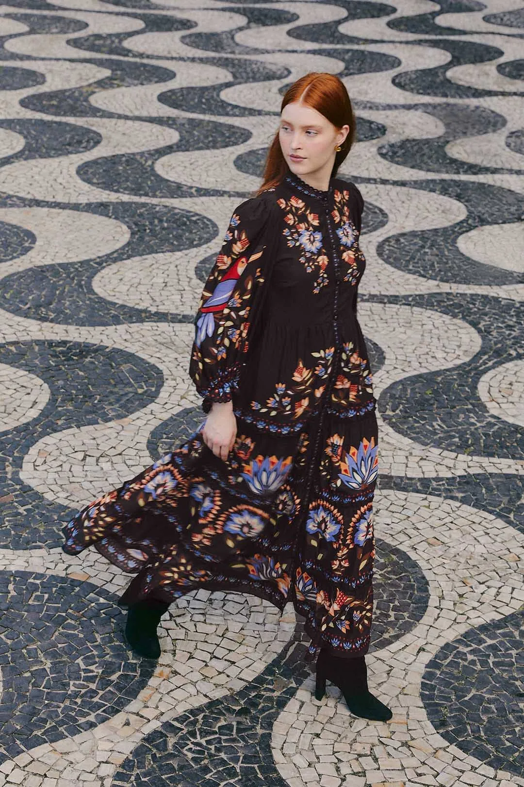 Black Winter Garden Long Sleeve Maxi Dress Winter Soft