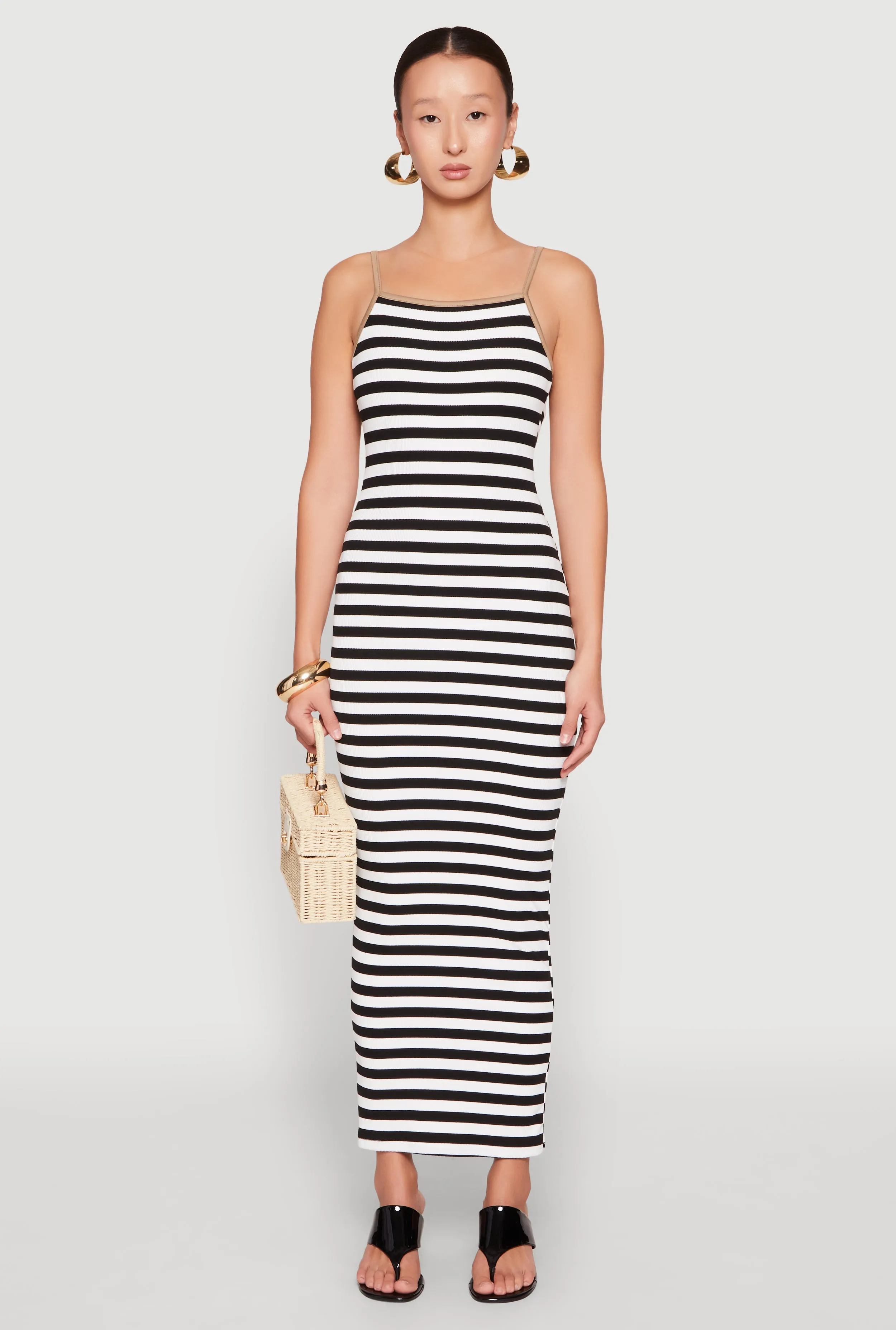 Contrast Trim Striped Maxi Dress The dress??s versatile design allows you to wear it for work, weekend outings, or evening events The simple design of this dress ensures that it will never go out of style