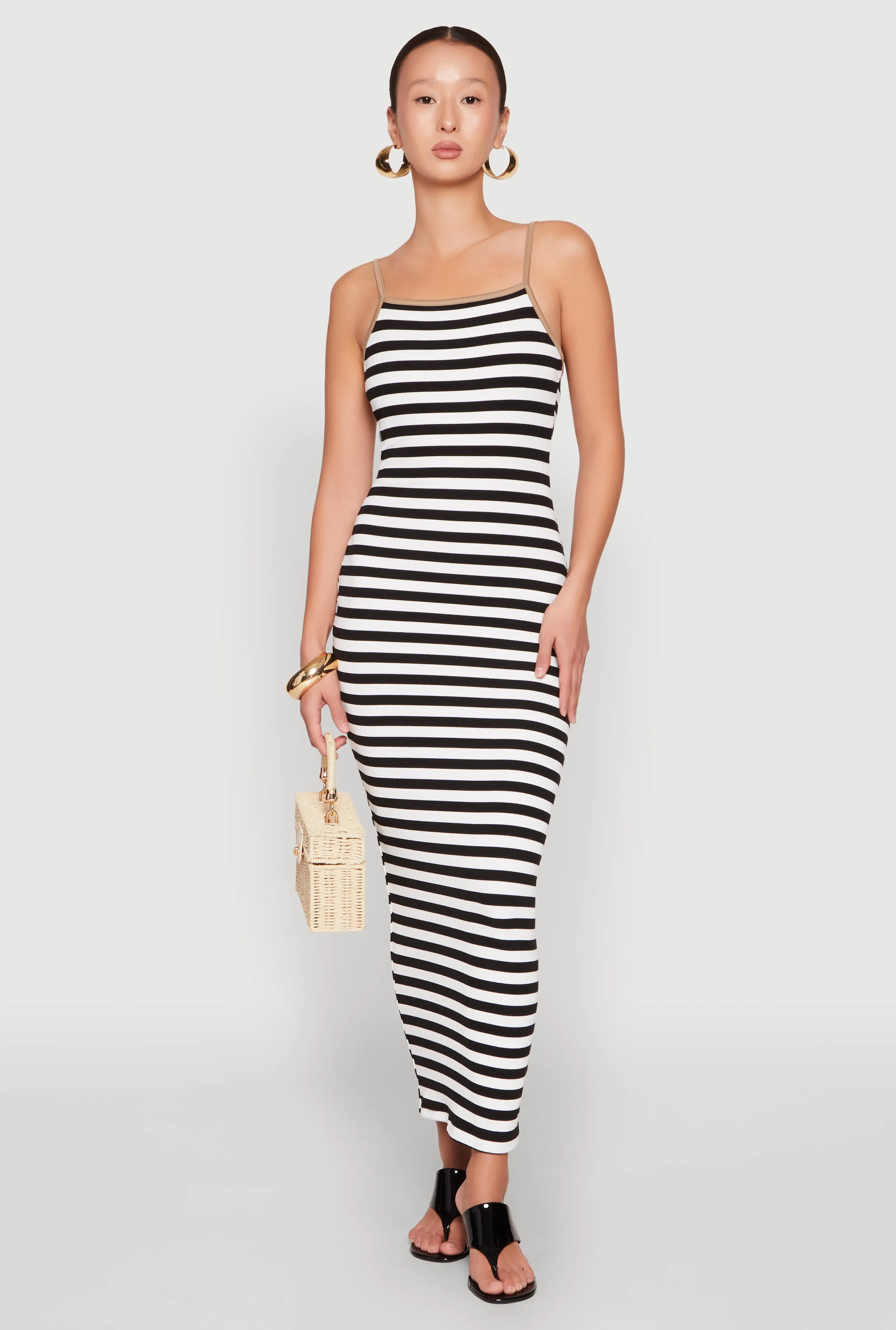 feminine grace Poplin Glow Contrast Trim Striped Maxi Dress