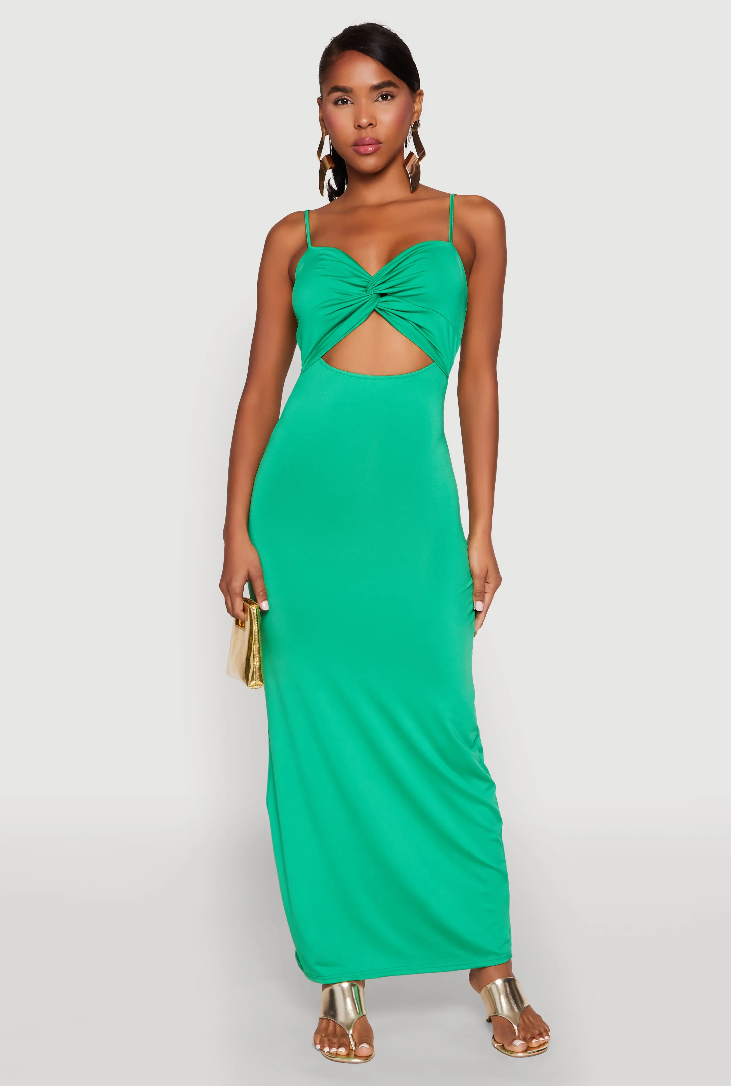 Perfect for casual outings or formal events this dress can be styled to suit any occasion Rural Path Twist Front Cut Out Maxi Dress
