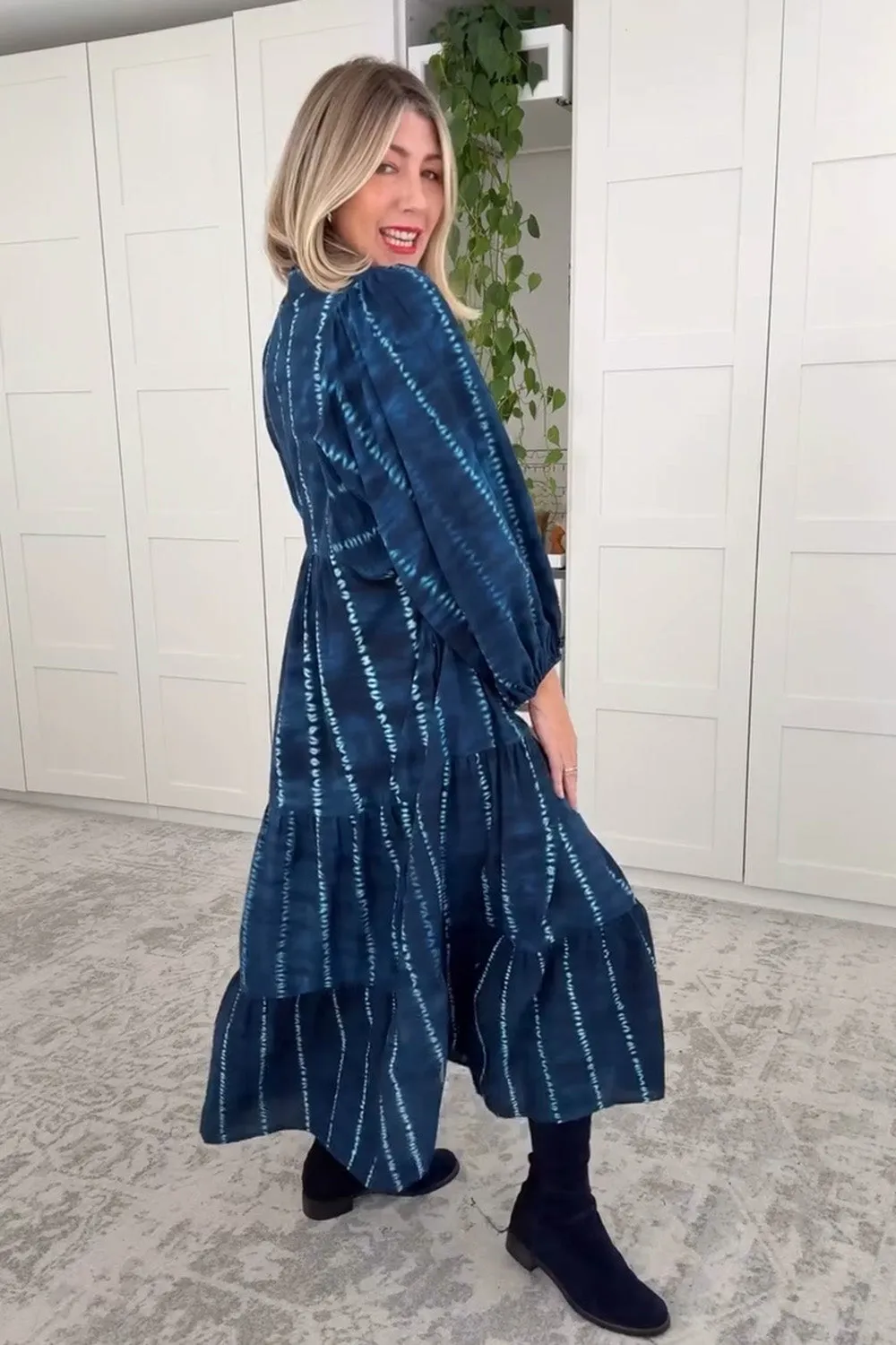 Mirabelle Frill Dress in Shibori Echo Canvas Glow