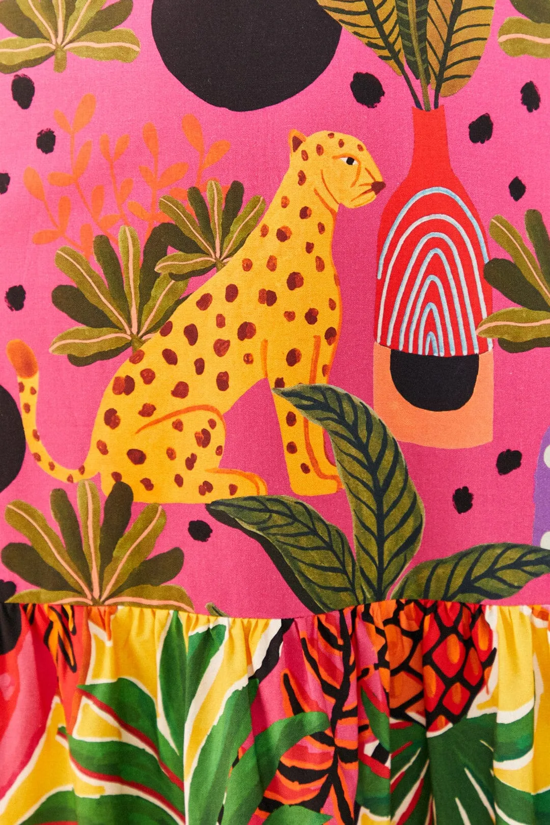 Retro Fan Pink Pop Leopards Mixed Midi Dress