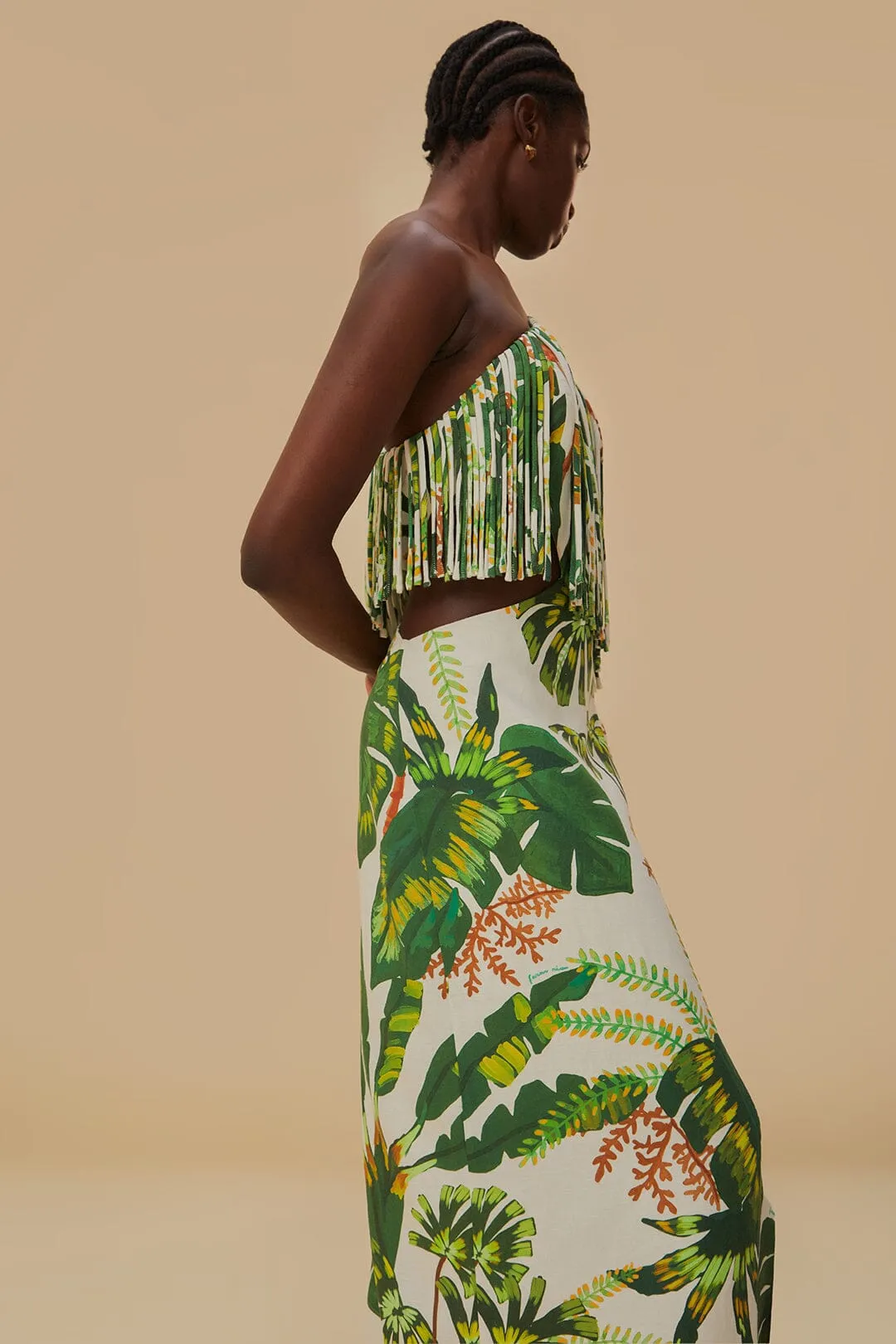 Tropical Forest Off-White Fringed Midi Dress VIP Area Season Switch