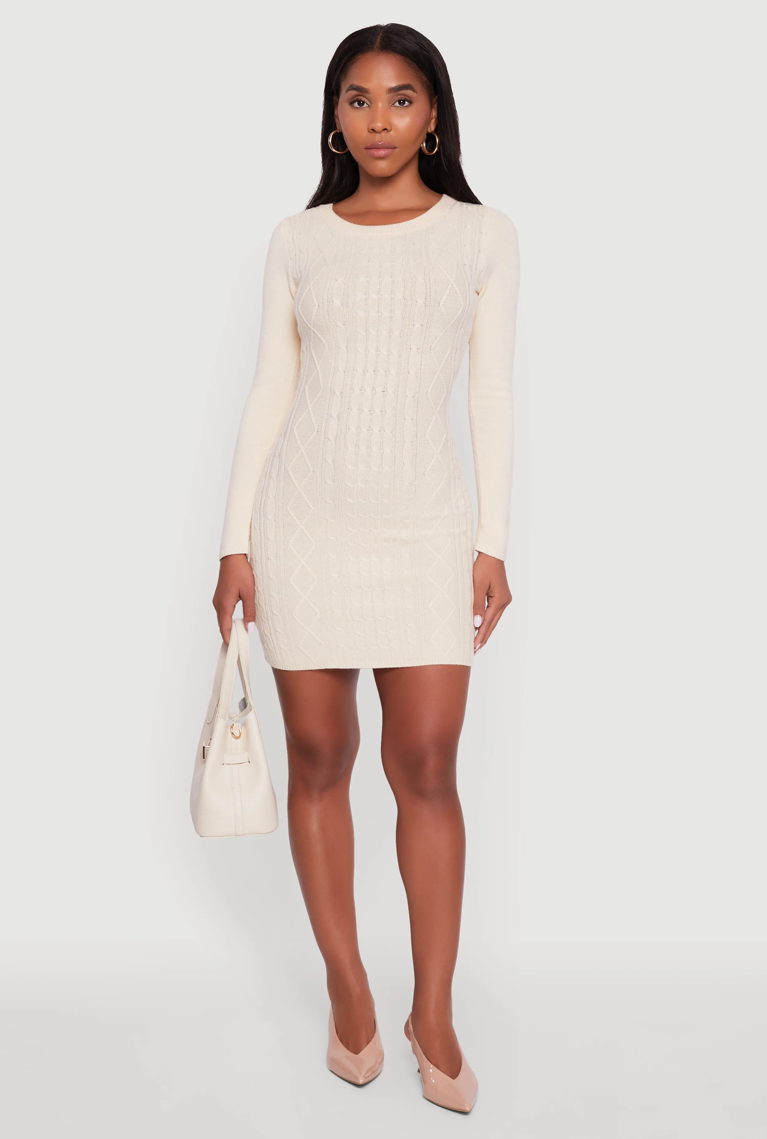 Cable Knit Keyhole Back Mini Sweater Dress Fast Life Sheer Panel Insertion