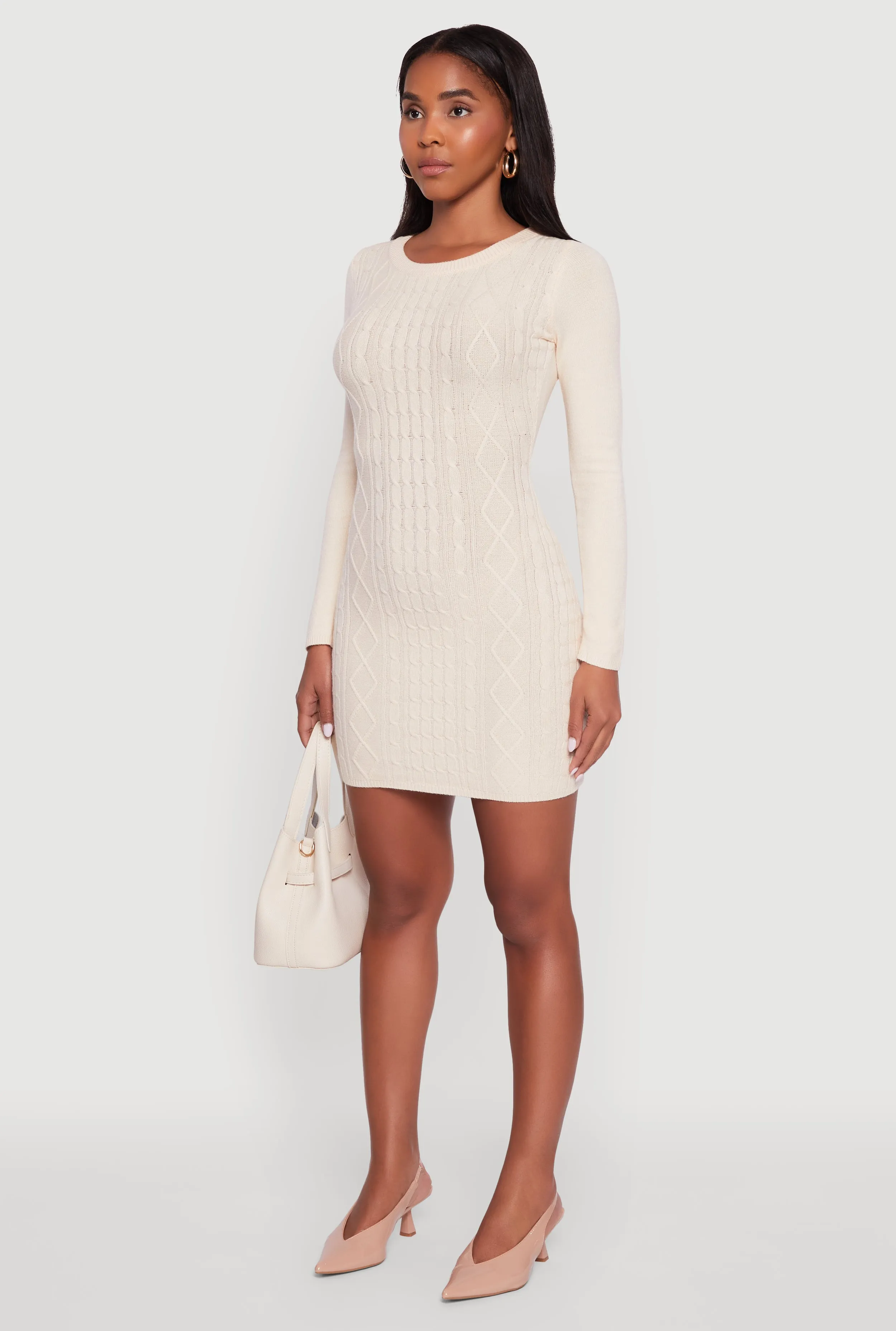 and Versatile evening mini dress. Cable Knit Keyhole Back Mini Sweater Dress